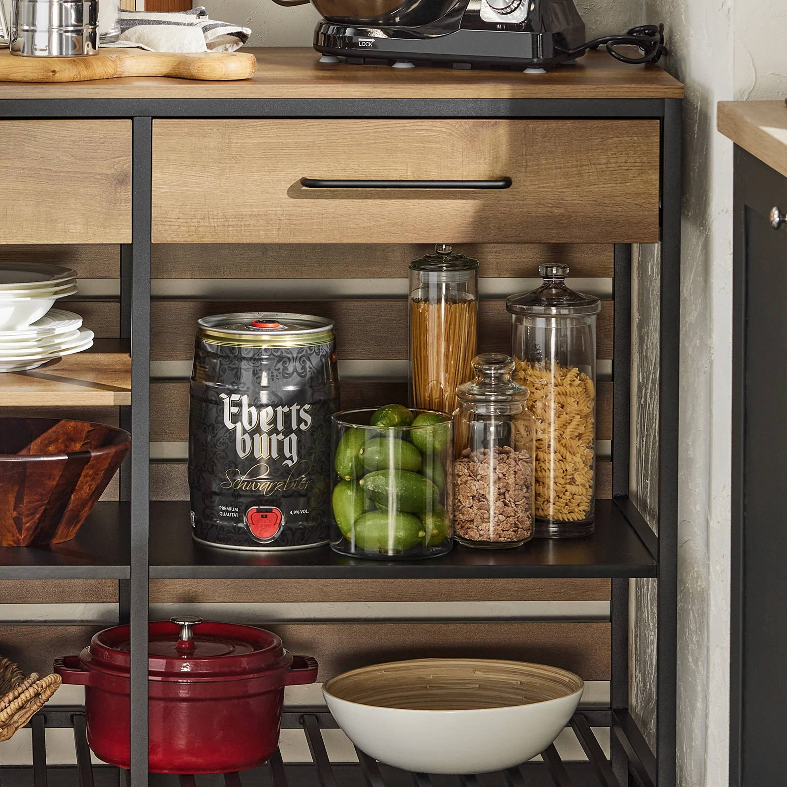 SoBuy FSB85-PF Keukentafel Keukenkast Keuken Opbergkast Aanrecht met 2 Laden en 2 Planken, Centraal Keukeneiland, Stabiel Stalen Frame, Industrieel, Vintage, 120 x 45 x 91 cm - Image 9