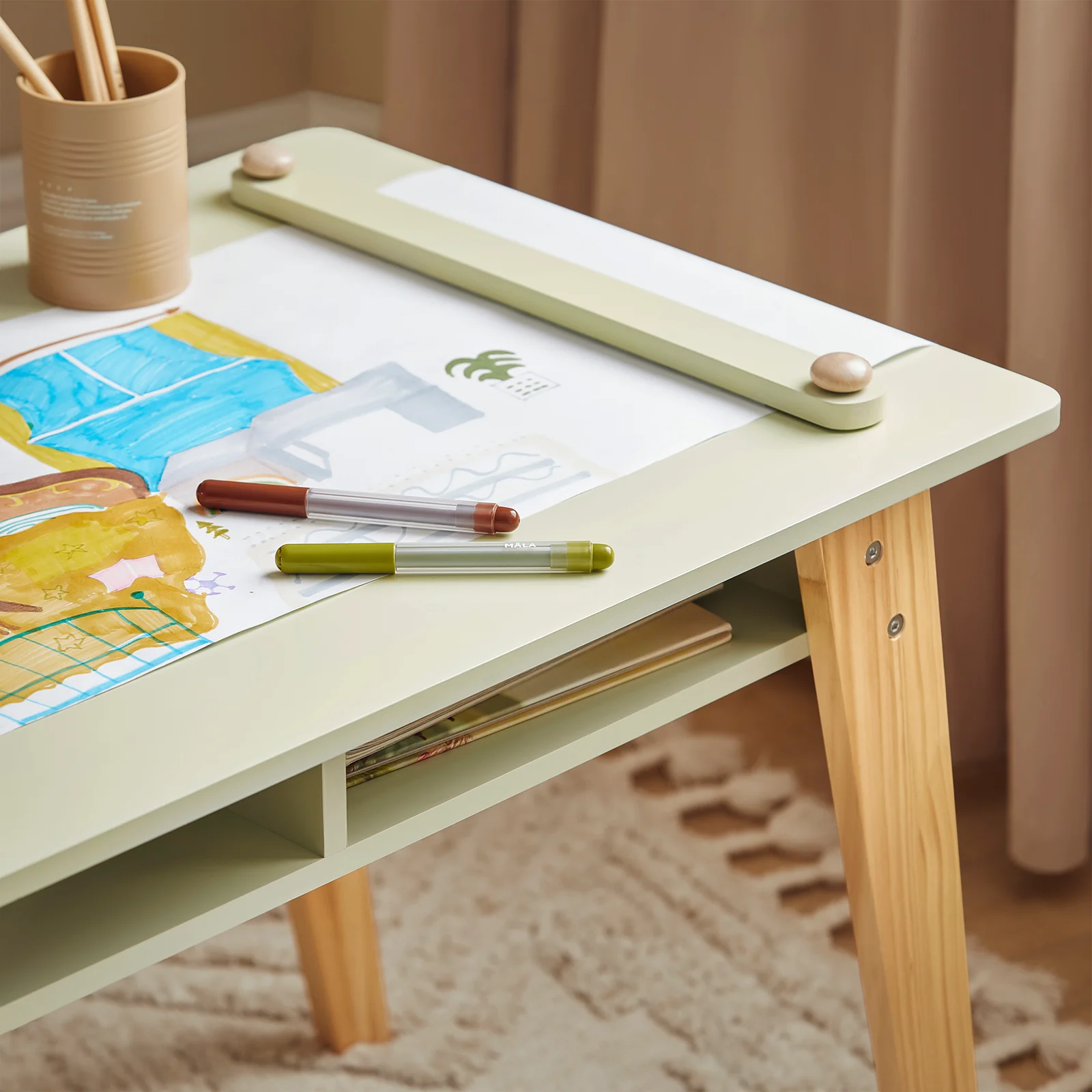 SoBuy KMB92-GR Kinderbureauset, Kindertafel + 2 Kinderkrukjes, Kindertafel,  Kindermeubels, met 2 Open Compartiment - Image 7