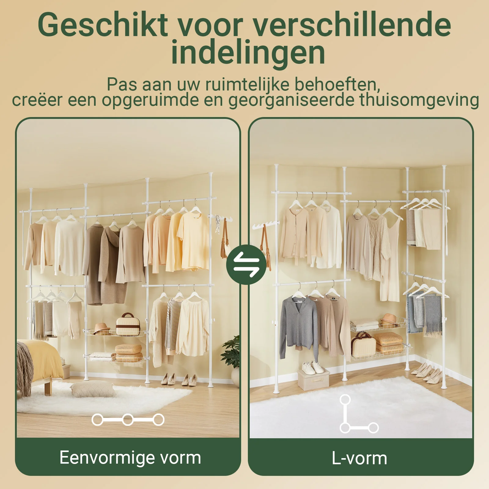 SoBuy KLS04-II-W Telescopische Kledingrek – Robuuste Open Garderobe met Stangen en Planken – Kapstok voor Slaapkamer of Dressing – Wit - Image 6