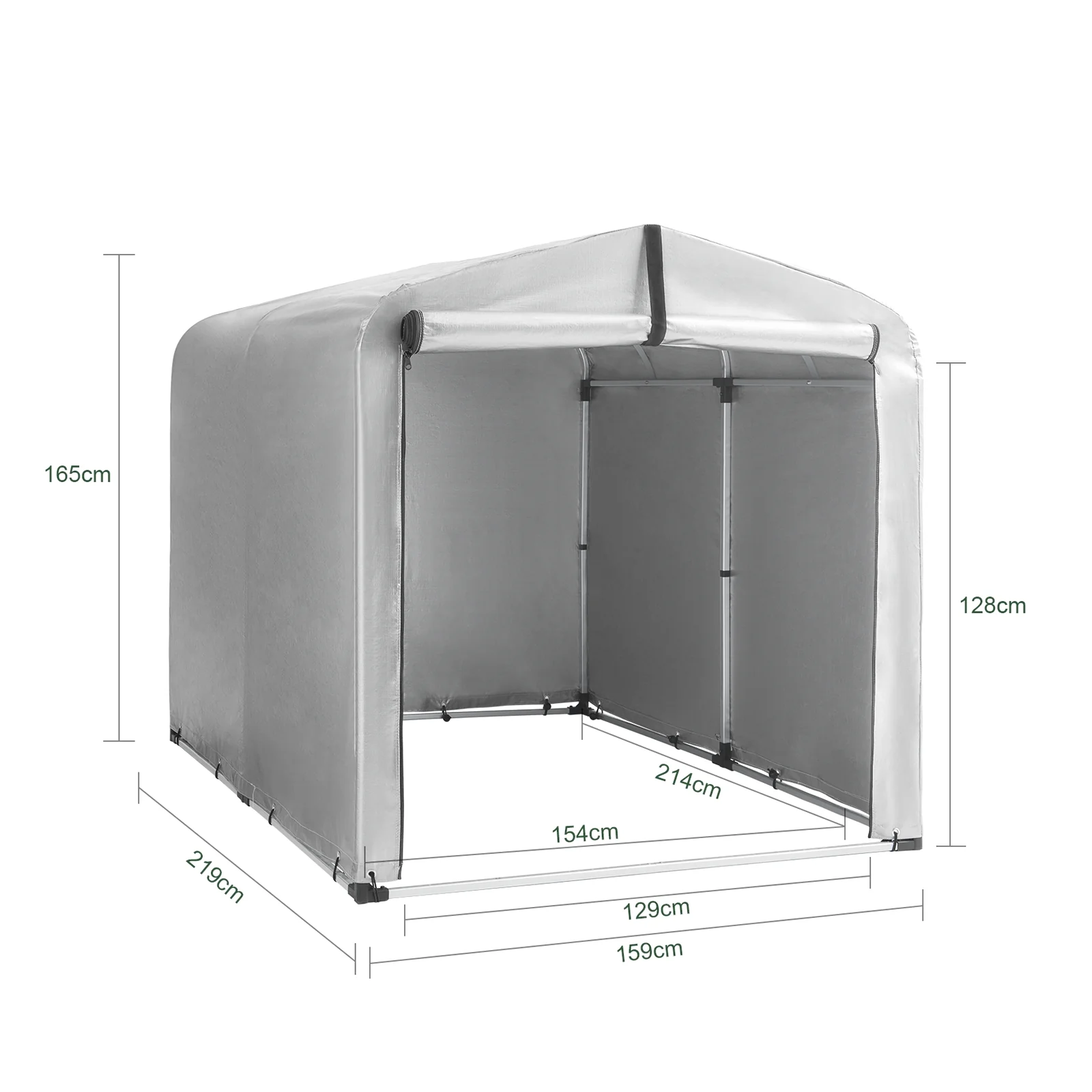 SoBuy KLS11-L Tuinhuis, Waterdichte Tuinopslag, Motor Schuur, Fiets en Gereedschap Garage, Opslagruimte en Bescherming, Zilver, 159x165x219 cm - Image 5