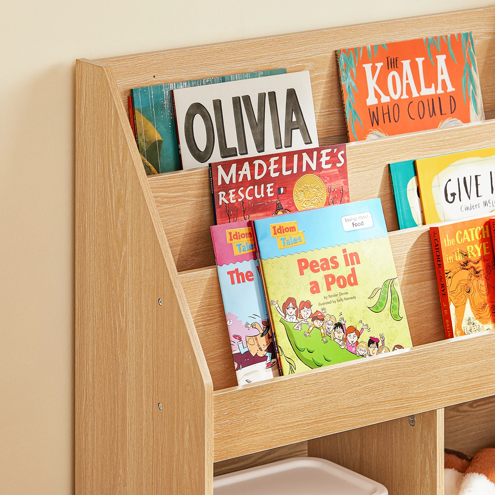 Pre-order SoBuy KMB01-N Kinderbibliotheek met Opbergruimte en 3 Planken, 2 Open Compartimenten – Speelgoedopslag en Boekenrek voor Kinderen, Natuurlijk Hout – 73x30x80 cm - Image 11