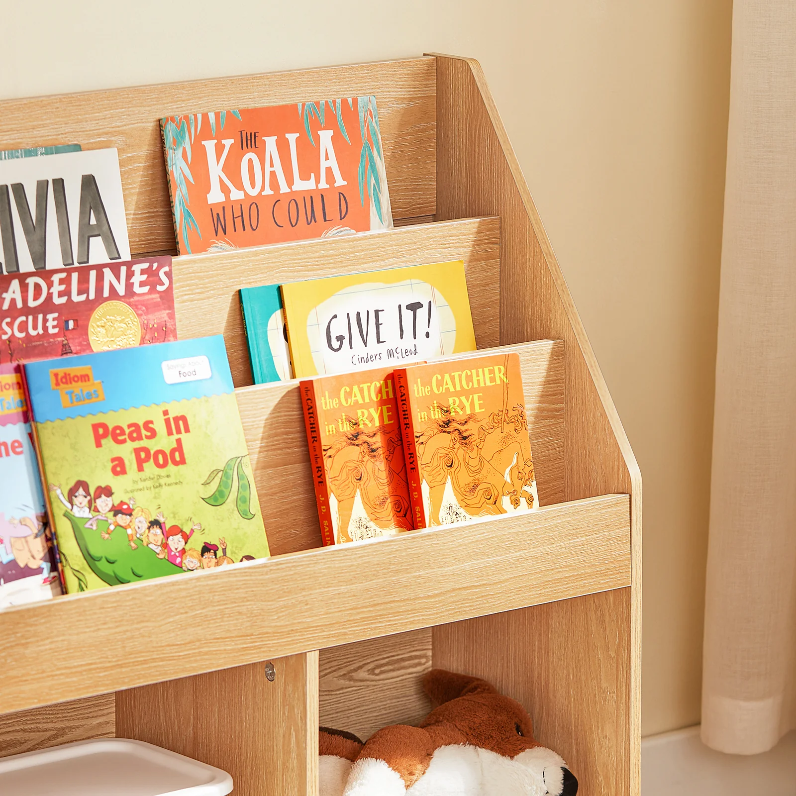 Pre-order SoBuy KMB01-N Kinderbibliotheek met Opbergruimte en 3 Planken, 2 Open Compartimenten – Speelgoedopslag en Boekenrek voor Kinderen, Natuurlijk Hout – 73x30x80 cm - Image 8