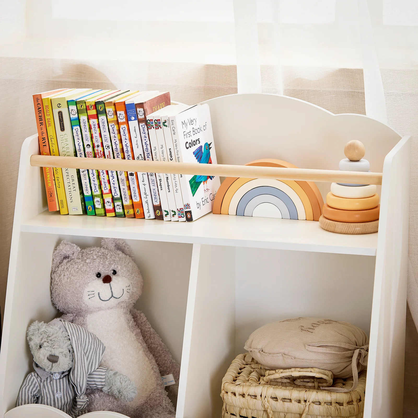SoBuy KMB100-K-W Kinderboekenkast, boekenkast, opbergrek, speelgoed voor kinderen, opbergkast op poten voor kinderkamer, 2 open vakken - Image 10
