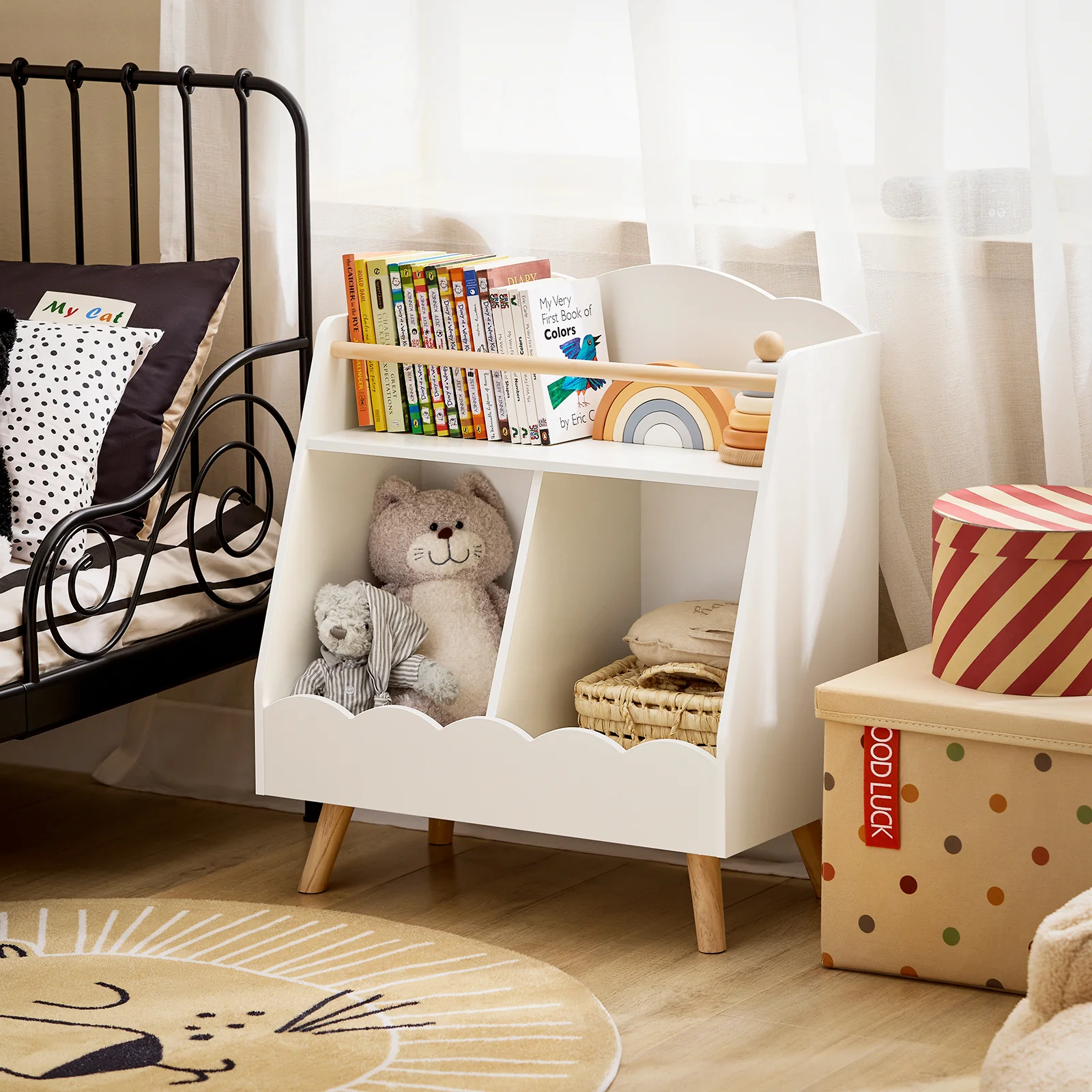 SoBuy KMB100-K-W Kinderboekenkast, boekenkast, opbergrek, speelgoed voor kinderen, opbergkast op poten voor kinderkamer, 2 open vakken - Image 3