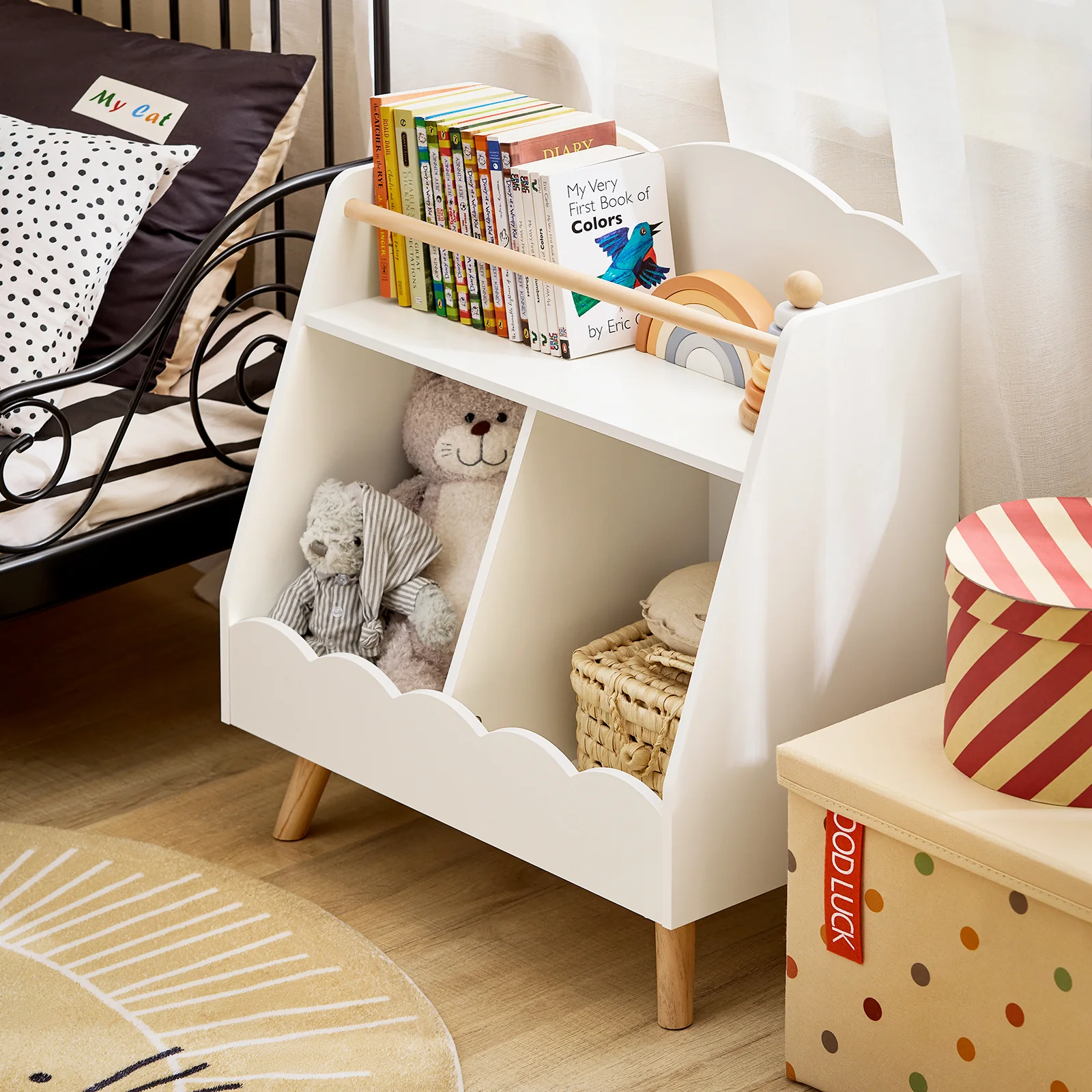 SoBuy KMB100-K-W Kinderboekenkast, boekenkast, opbergrek, speelgoed voor kinderen, opbergkast op poten voor kinderkamer, 2 open vakken - Image 4