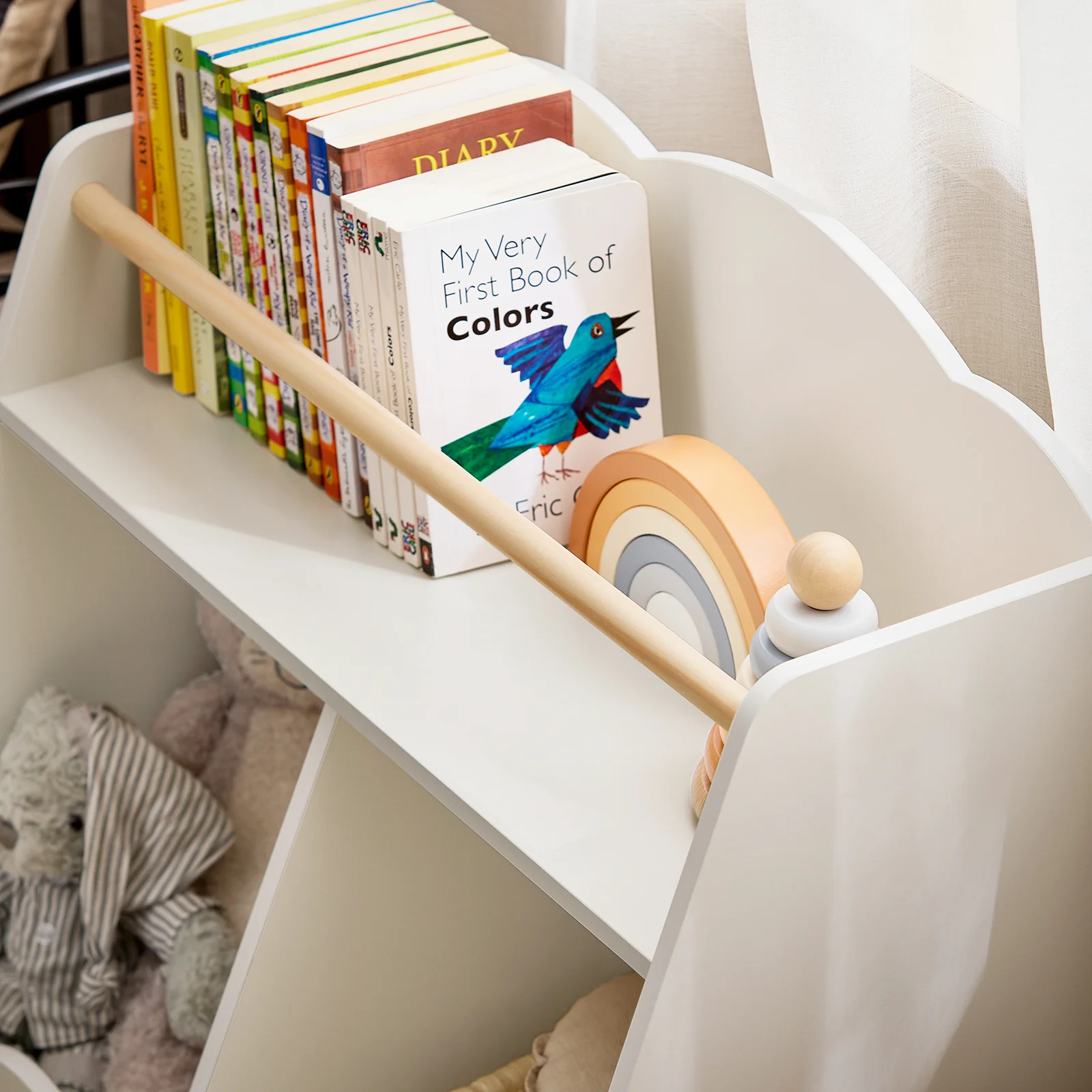 SoBuy KMB100-K-W Kinderboekenkast, boekenkast, opbergrek, speelgoed voor kinderen, opbergkast op poten voor kinderkamer, 2 open vakken - Image 7