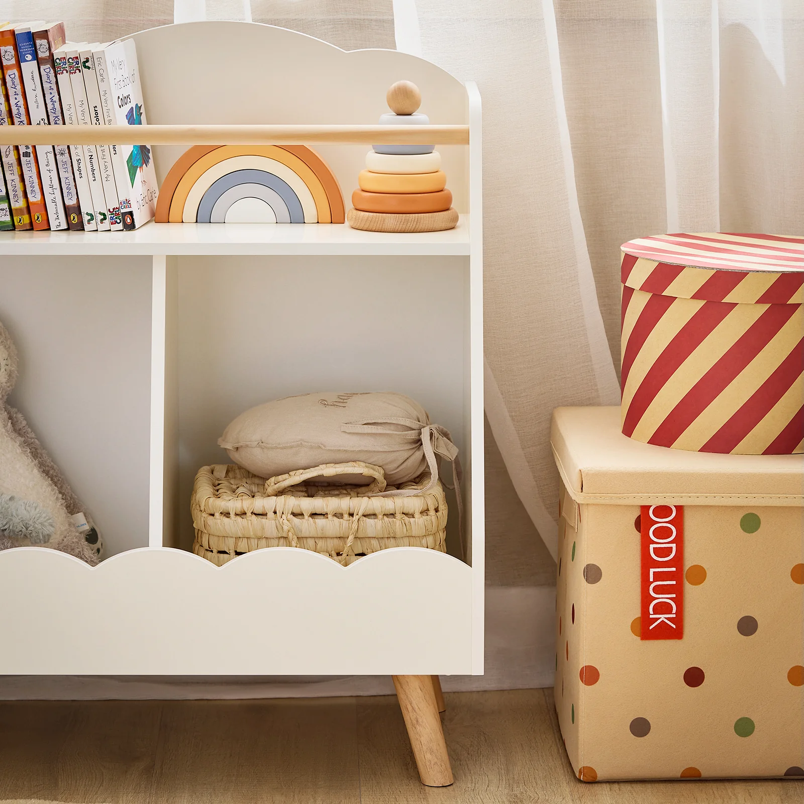 SoBuy KMB100-K-W Kinderboekenkast, boekenkast, opbergrek, speelgoed voor kinderen, opbergkast op poten voor kinderkamer, 2 open vakken - Image 9