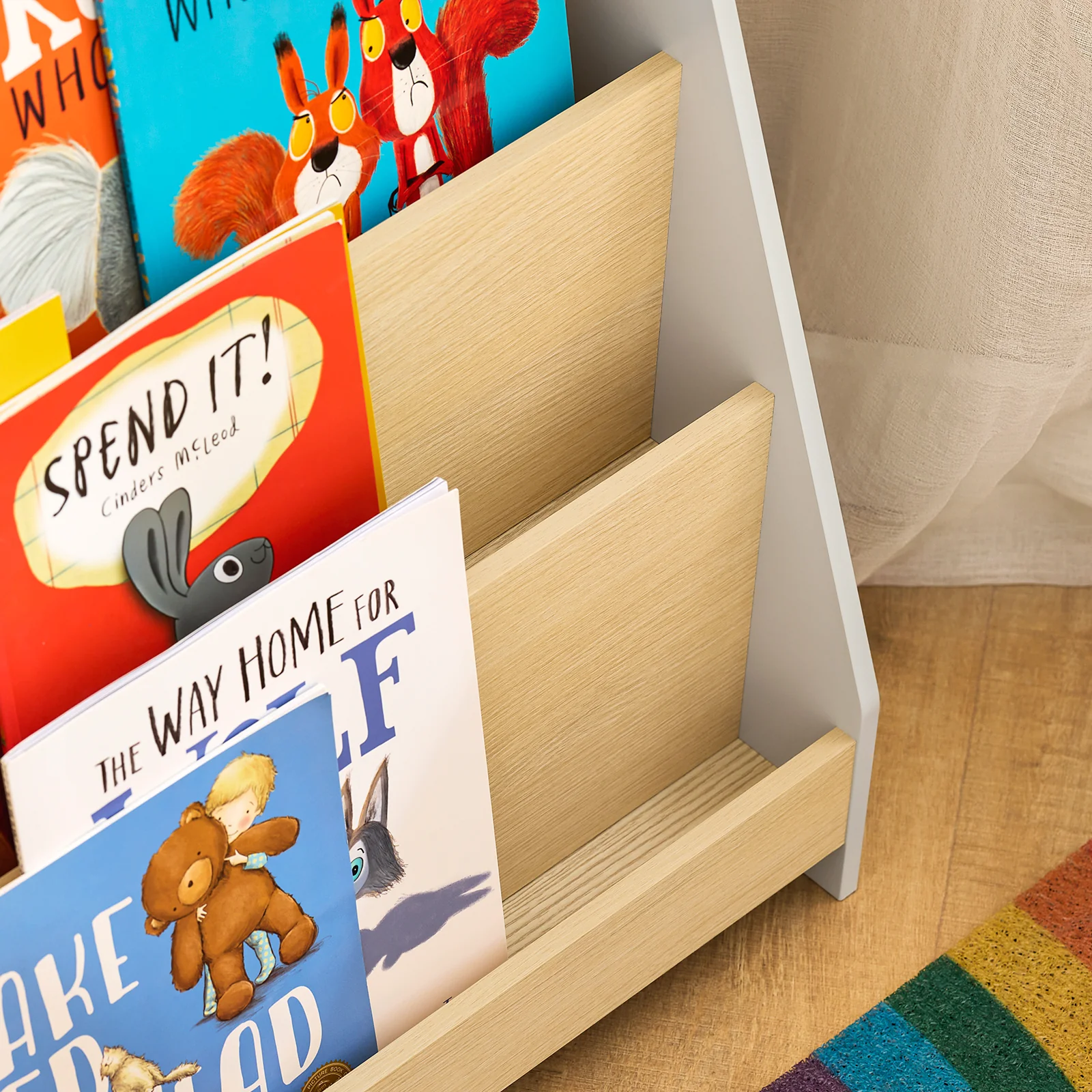 SoBuy KMB106-HG Kinderen boekenkast kinderrek krantenstandaard met 4 opbergvakken opbergrek voor kinderen boekenrek hangrek - Image 9