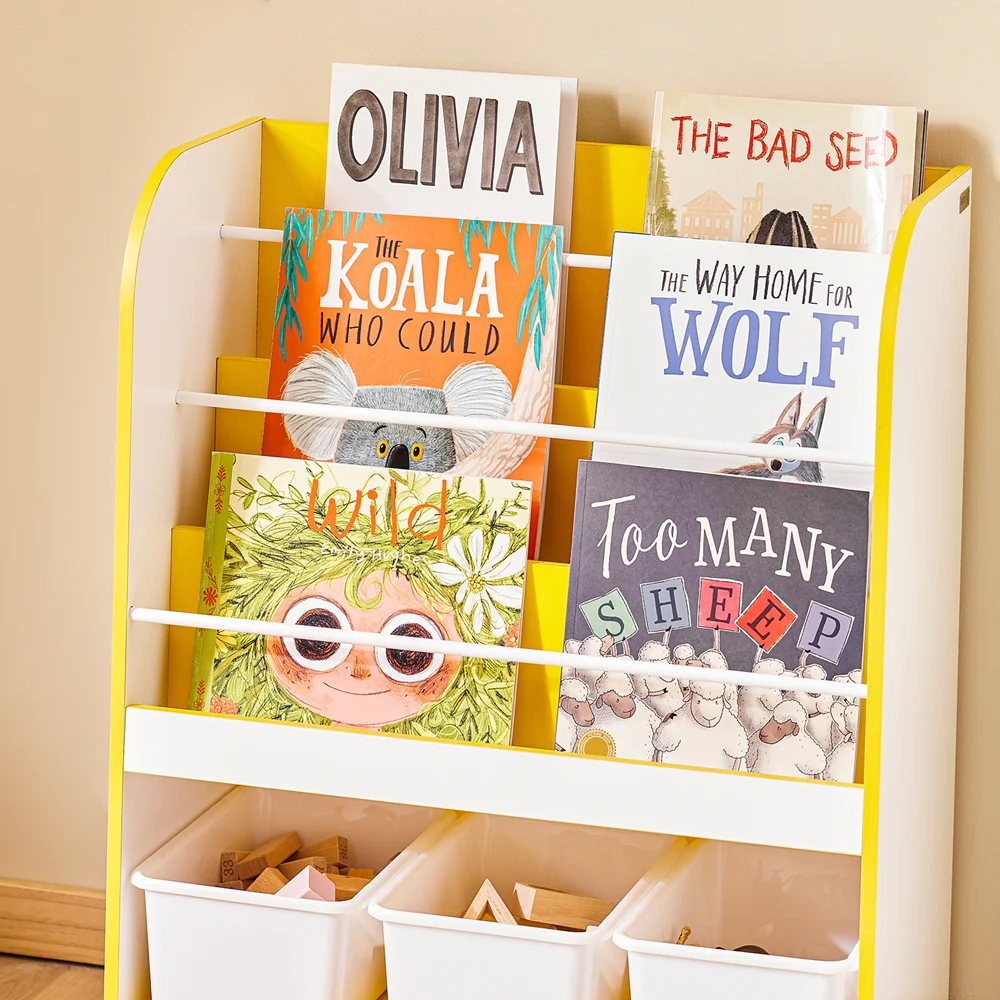 SoBuy KMB108-G Boeken- en speelgoedrek, kinderboekenkast, opbergrek voor kinderkamer, opbergkast voor speelgoed en boeken, 3 vakken en 3 afneembare dozen - Image 7