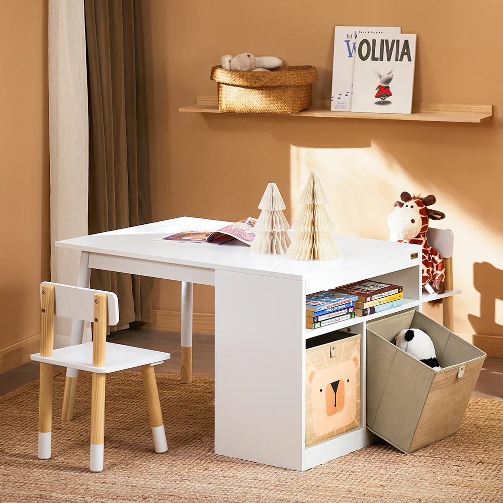 Pre-order SoBuy KMB113-W Kindertafelset met 2 stoelen, tekentafel, kinderbureau met 1 vak en 2 opbergdozen - Image 2