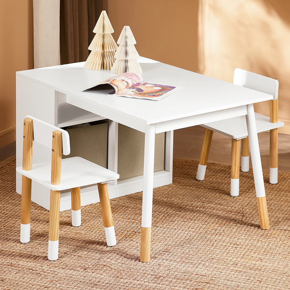 Pre-order SoBuy KMB113-W Kindertafelset met 2 stoelen, tekentafel, kinderbureau met 1 vak en 2 opbergdozen - Image 3