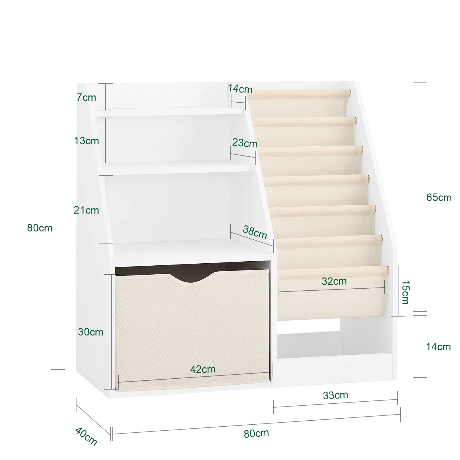 Pre-order SoBuy KMB119-W Montessori Kinderboekenkast, 3 niveaus, boekenkast met opslag, speelgoed en manden, stof, meubels, kinderkamer, plank, slaapkamer, wit, 80 x 40 x 80 cm - Image 5