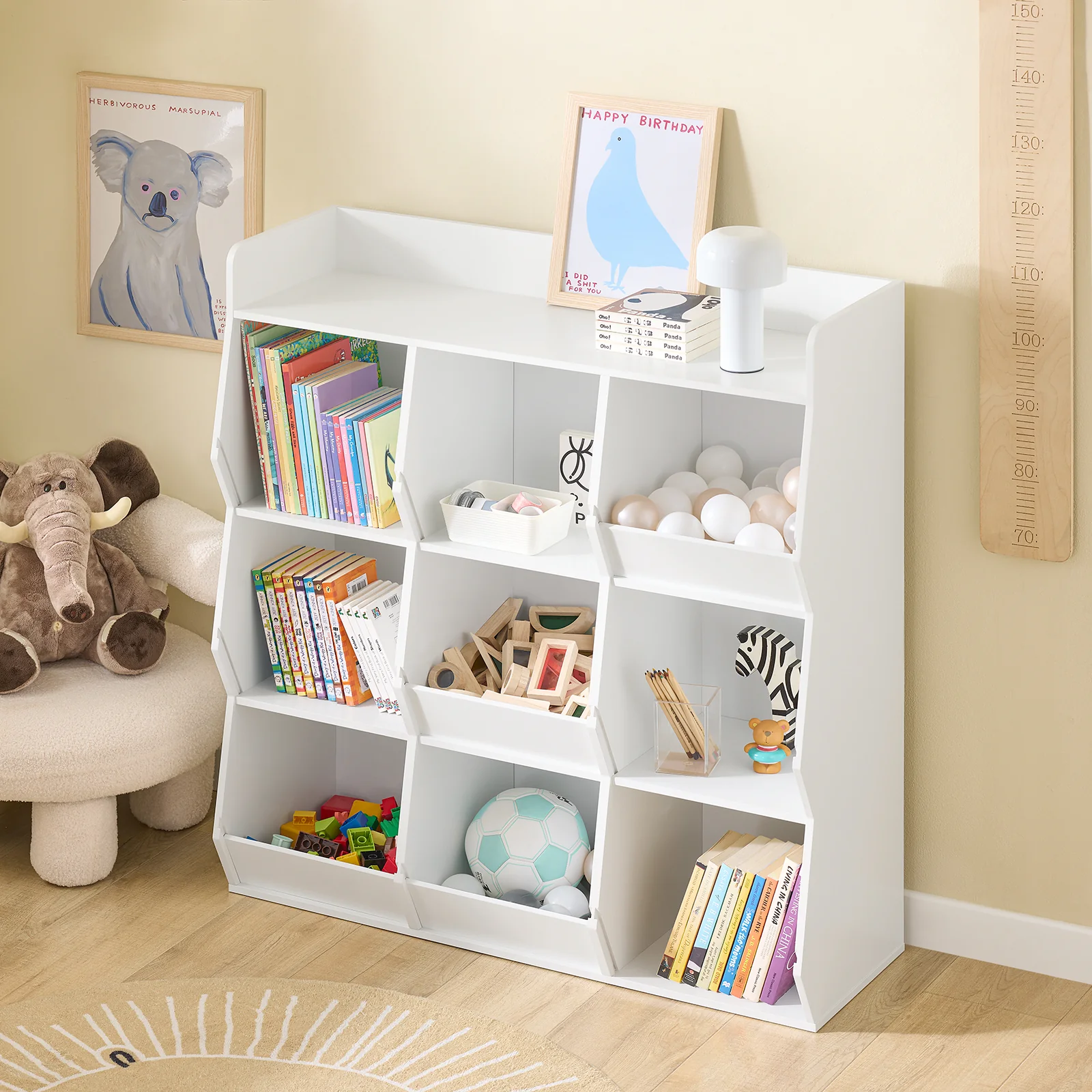 SoBuy KMB120-W Boekenkast voor kinderen, speelgoed, kinderen, met 9 vakken, meubels, opslag, speelgoed, rek, boekenkast, tijdschriftenrek, wit, 95 x 34 x 105 cm - Image 3