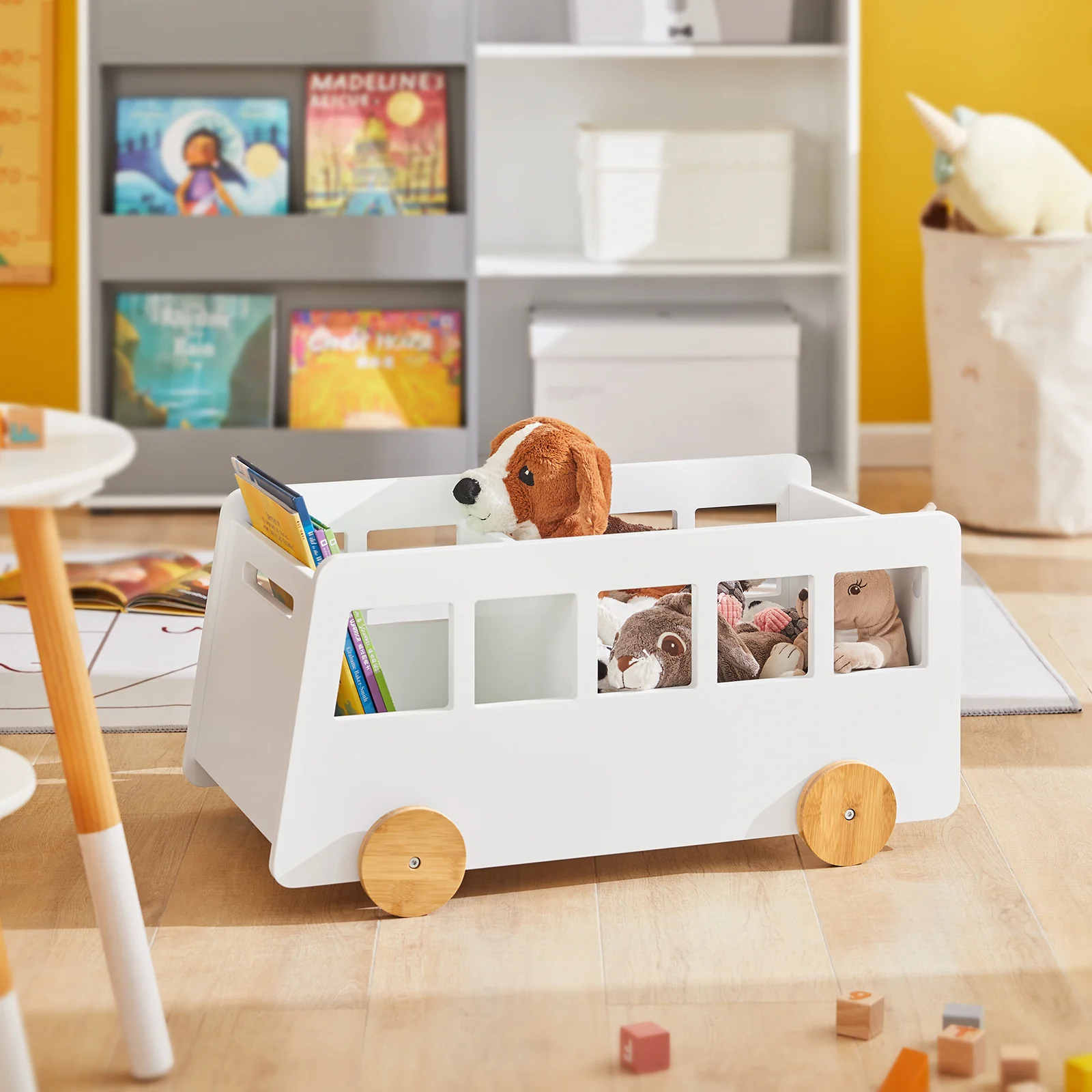 SoBuy KMB41-W Kinderboekenkast met Wielen - Hout Boekenkast Kinderen voor Kinderslaapkamer - Boekenplank - Kinderkamerkast - Image 3
