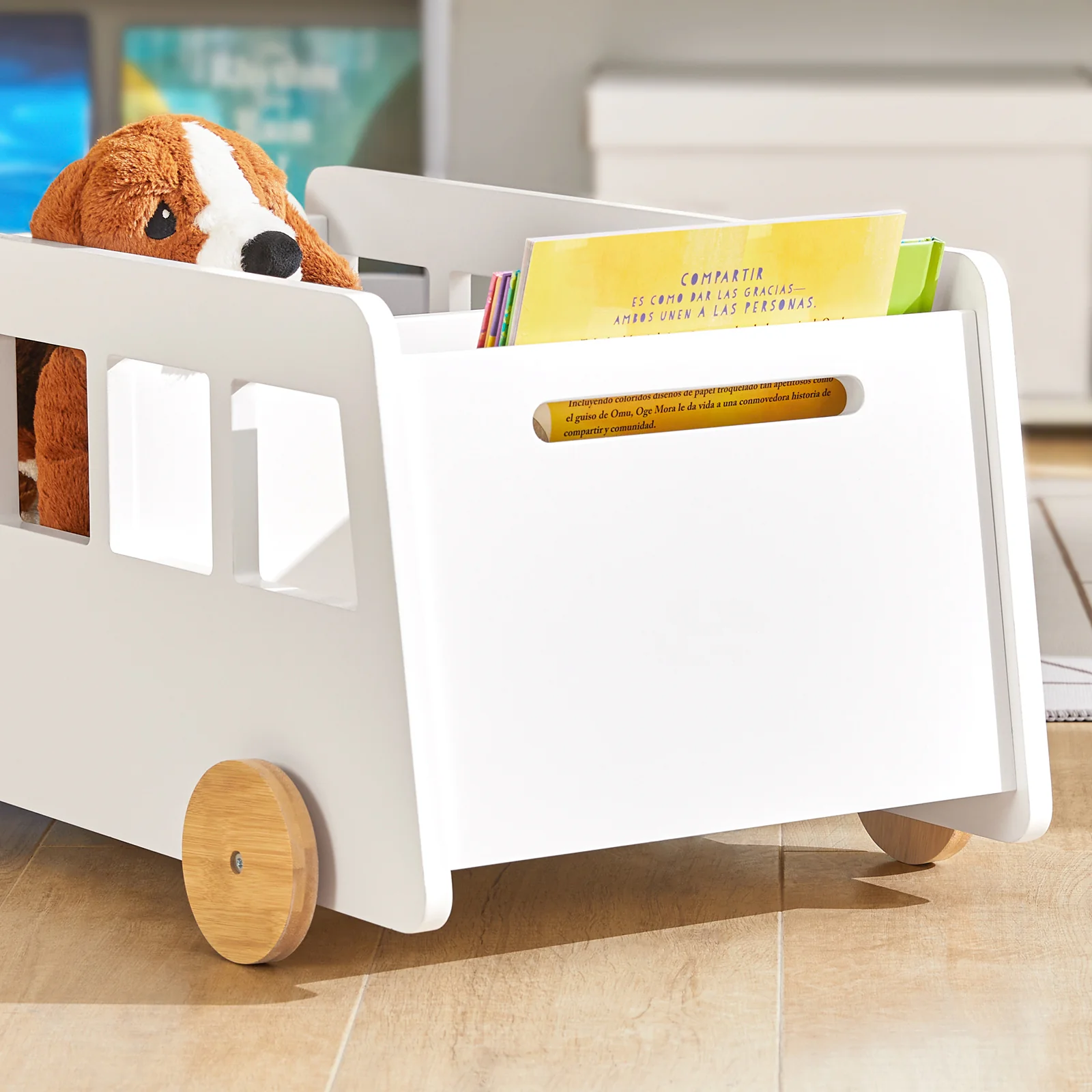 SoBuy KMB41-W Kinderboekenkast met Wielen - Hout Boekenkast Kinderen voor Kinderslaapkamer - Boekenplank - Kinderkamerkast - Image 6