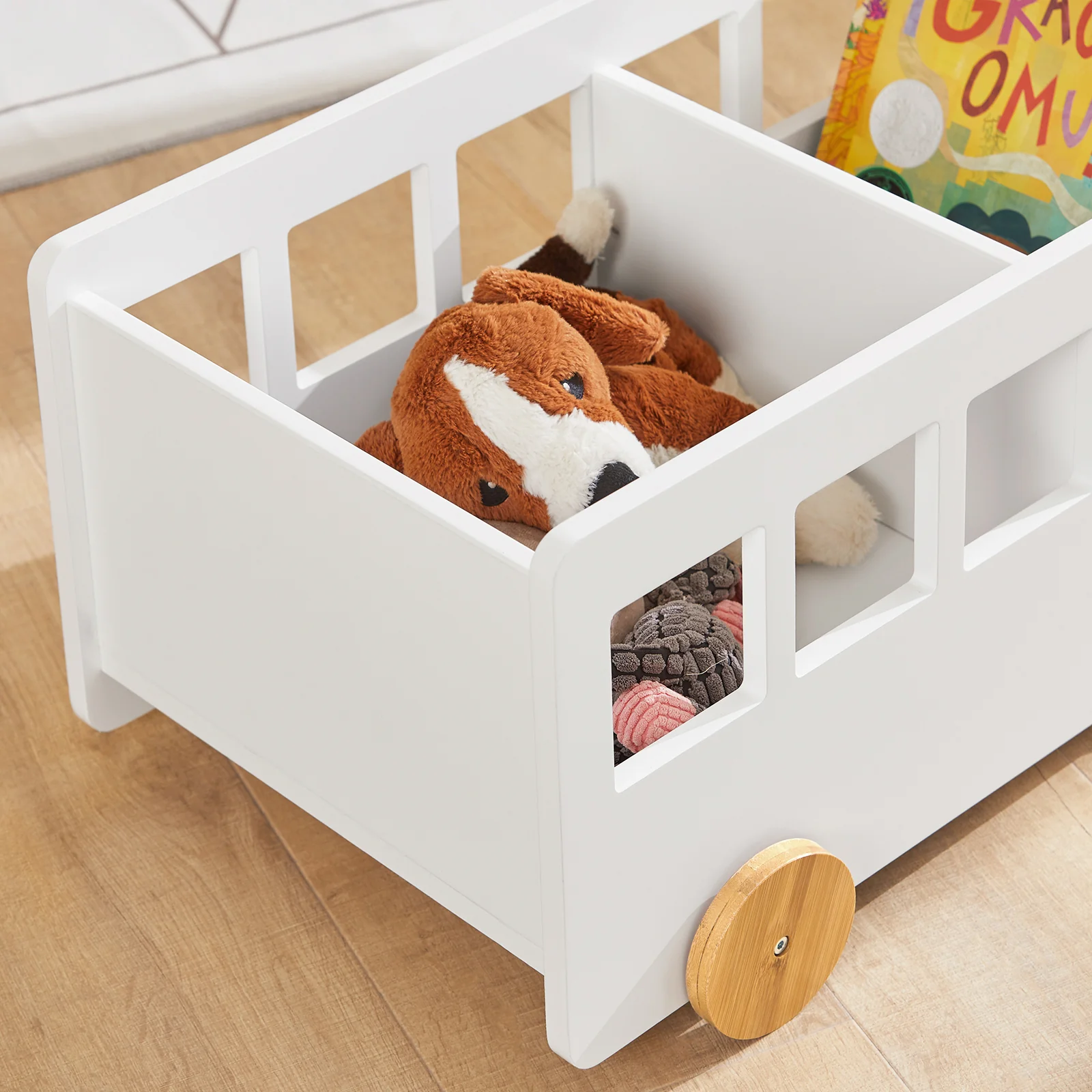 SoBuy KMB41-W Kinderboekenkast met Wielen - Hout Boekenkast Kinderen voor Kinderslaapkamer - Boekenplank - Kinderkamerkast - Image 7