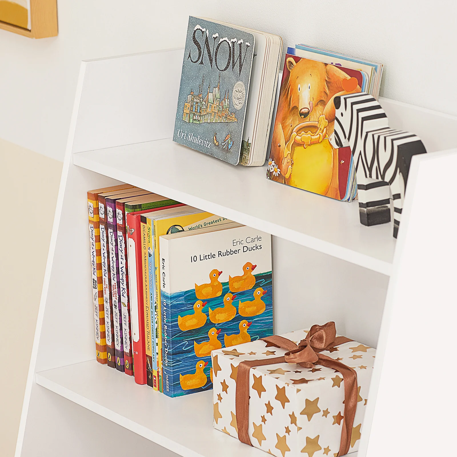 SoBuy KMB47-W kinderrek met 3 vakken, boekenrek, opbergrek voor kinderen, staand rek met massief houten poten - Image 12