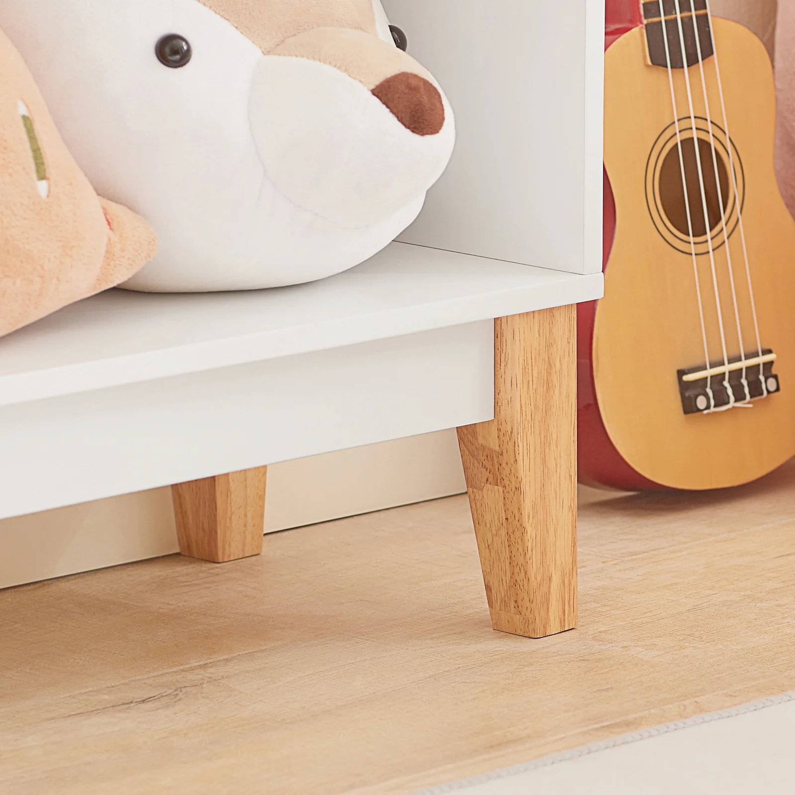 SoBuy KMB47-W kinderrek met 3 vakken, boekenrek, opbergrek voor kinderen, staand rek met massief houten poten - Image 8