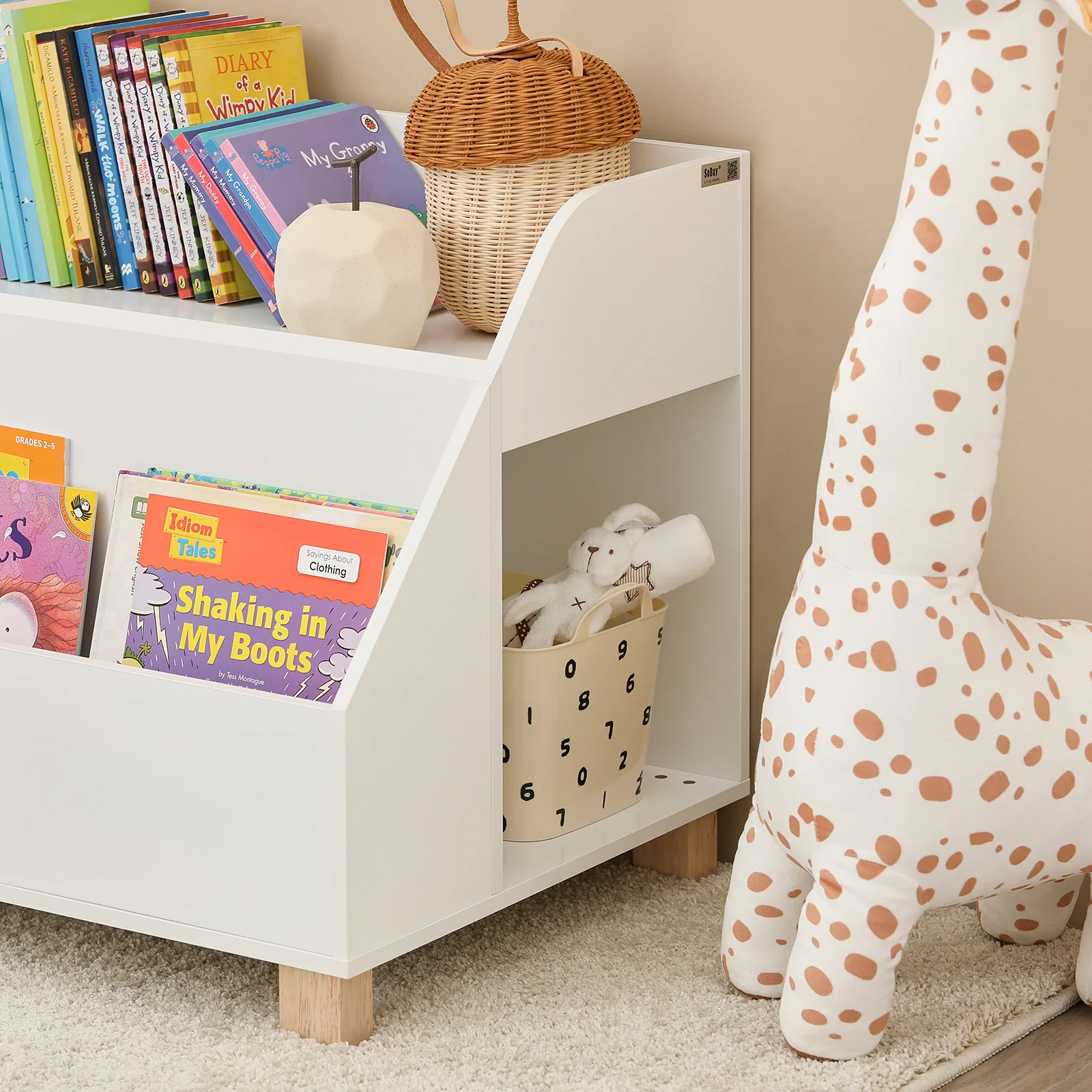 SoBuy KMB54-W Kinderplank, Speelgoedplank, Boekenplank, Opbergplank voor Boeken en Speelgoed, Kinderboekenkast met 3 Compartimenten - Image 6