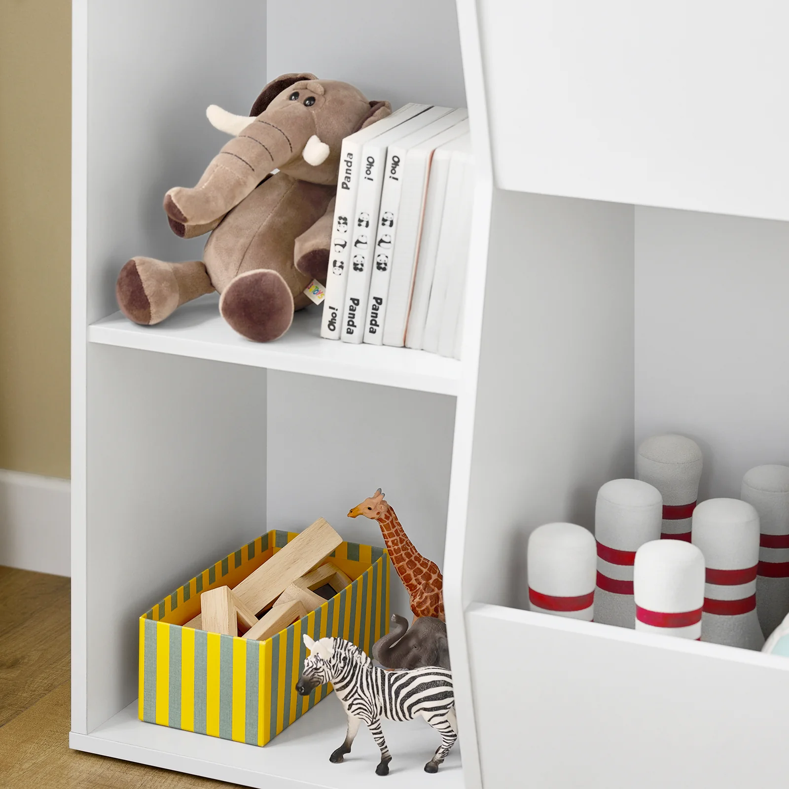 SoBuy KMB55-K-W Boekenkast voor kinderen, speelgoed, kinderen, met 5 vakken, meubels, opslag, speelgoed, rek, boekenkast, tijdschriftenrek, wit, 80 x 34 x 104 cm - Image 11