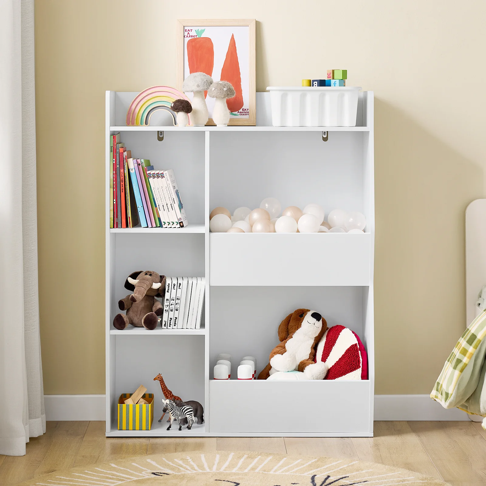 SoBuy KMB55-K-W Boekenkast voor kinderen, speelgoed, kinderen, met 5 vakken, meubels, opslag, speelgoed, rek, boekenkast, tijdschriftenrek, wit, 80 x 34 x 104 cm - Image 2