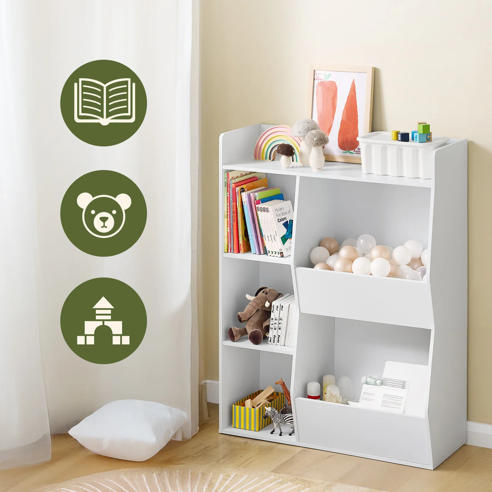 SoBuy KMB55-K-W Boekenkast voor kinderen, speelgoed, kinderen, met 5 vakken, meubels, opslag, speelgoed, rek, boekenkast, tijdschriftenrek, wit, 80 x 34 x 104 cm - Image 3