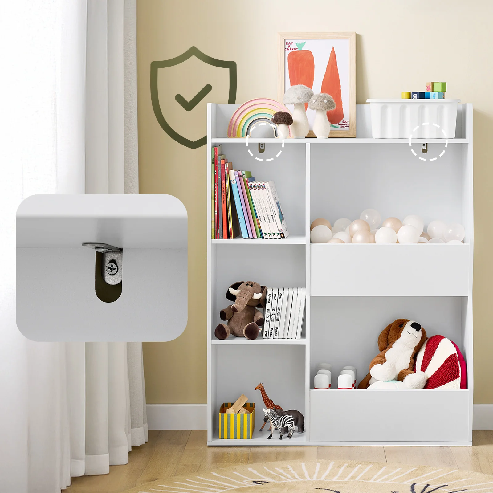 SoBuy KMB55-K-W Boekenkast voor kinderen, speelgoed, kinderen, met 5 vakken, meubels, opslag, speelgoed, rek, boekenkast, tijdschriftenrek, wit, 80 x 34 x 104 cm - Image 4