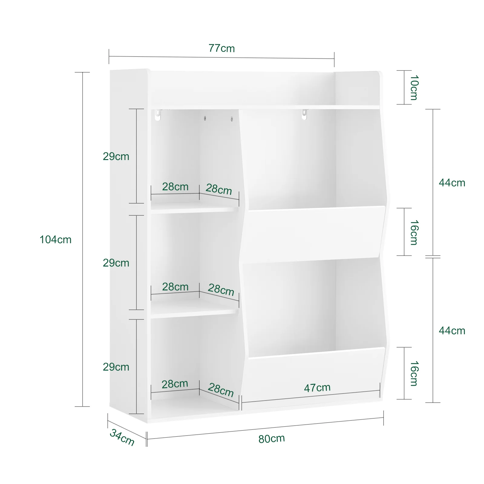 SoBuy KMB55-K-W Boekenkast voor kinderen, speelgoed, kinderen, met 5 vakken, meubels, opslag, speelgoed, rek, boekenkast, tijdschriftenrek, wit, 80 x 34 x 104 cm - Image 5