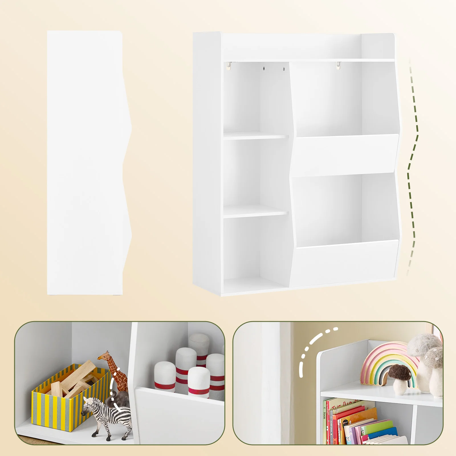SoBuy KMB55-K-W Boekenkast voor kinderen, speelgoed, kinderen, met 5 vakken, meubels, opslag, speelgoed, rek, boekenkast, tijdschriftenrek, wit, 80 x 34 x 104 cm - Image 7