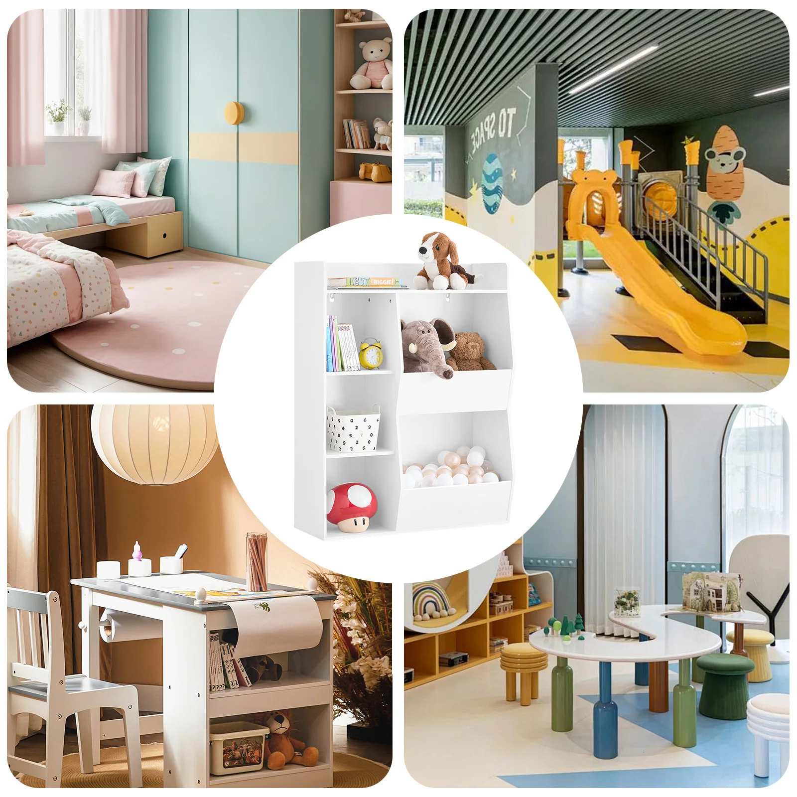 SoBuy KMB55-K-W Boekenkast voor kinderen, speelgoed, kinderen, met 5 vakken, meubels, opslag, speelgoed, rek, boekenkast, tijdschriftenrek, wit, 80 x 34 x 104 cm - Image 8