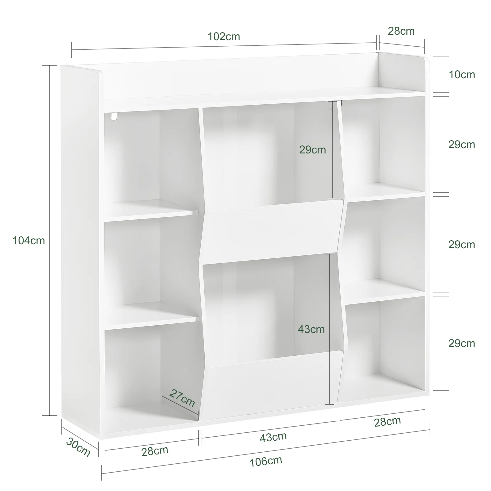 SoBuy KMB55-W Kinderbibliotheek met 8 Open Compartimenten, Speelgoedopslag en Tijdschriftenrek in Wit, 106x30x104 cm - Image 5