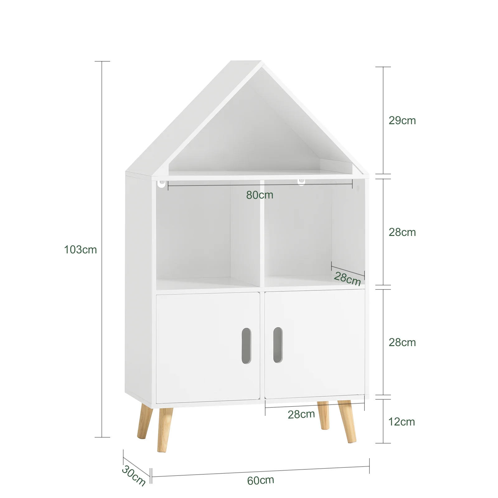 SoBuy KMB58-W Kinderboeken- en Speelgoedkast met Kasteel Design, 3 Open Planken, 2 Deuren, 63x30x103 cm – Stevige Boekenkast voor de Kinderkamer - Image 5
