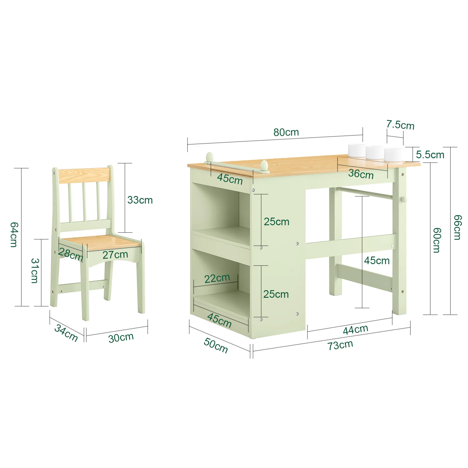 Pre-order SoBuy KMB60-GR Kindertafel met 1 stoel, kinderzitgroep met 1 papierrolhouder, kindertafelstoelset, speeltafel en schildertafel voor kinderkamer, tekentafel voor kinderen, groen, 80 x 66 x 50 cm - Image 5