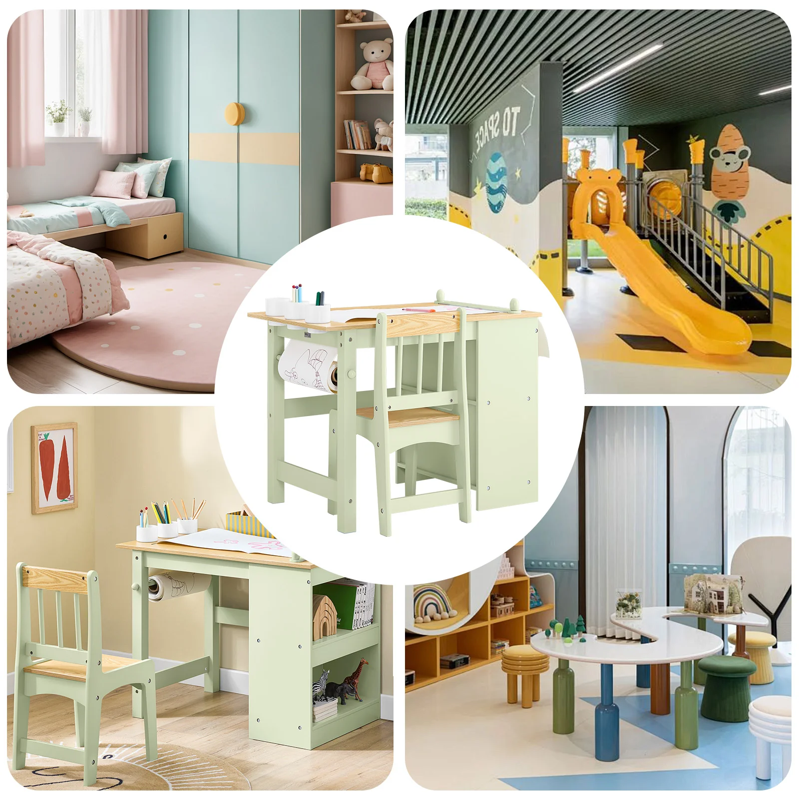 Pre-order SoBuy KMB60-GR Kindertafel met 1 stoel, kinderzitgroep met 1 papierrolhouder, kindertafelstoelset, speeltafel en schildertafel voor kinderkamer, tekentafel voor kinderen, groen, 80 x 66 x 50 cm - Image 6