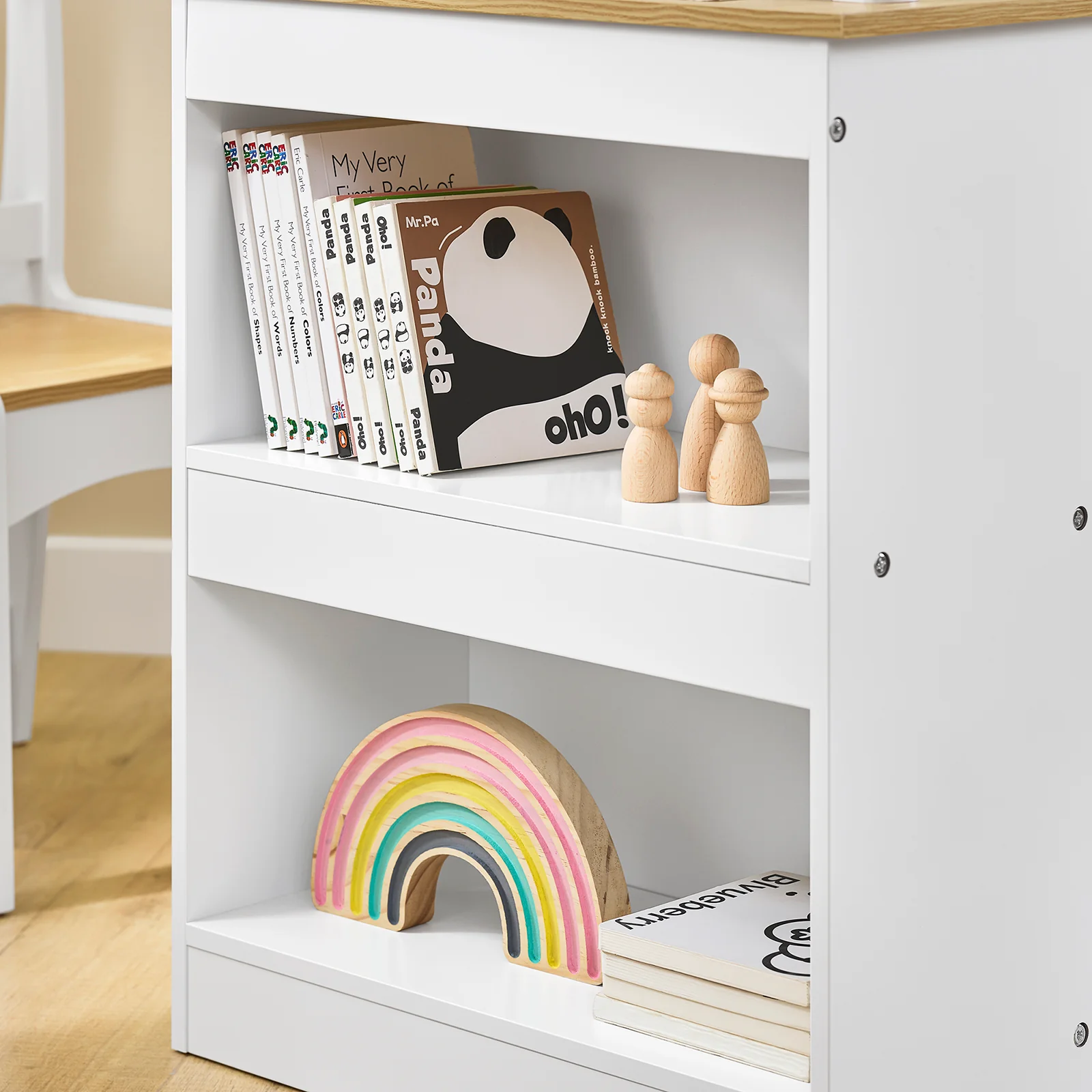 Pre-order SoBuy KMB60-WN Kindertafel met Stoel, 2-delige set, tafel en stoel voor kinderen, bureau met 2 planken, papierhouders en opbergvakken, wit/naturel, 80 x 50 x 66 cm - Image 10