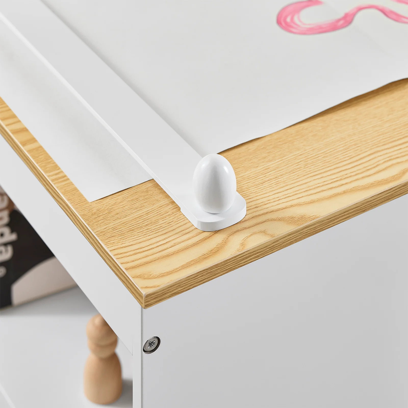Pre-order SoBuy KMB60-WN Kindertafel met Stoel, 2-delige set, tafel en stoel voor kinderen, bureau met 2 planken, papierhouders en opbergvakken, wit/naturel, 80 x 50 x 66 cm - Image 11