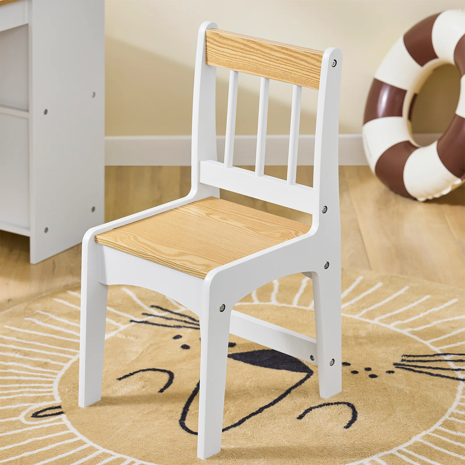 Pre-order SoBuy KMB60-WN Kindertafel met Stoel, 2-delige set, tafel en stoel voor kinderen, bureau met 2 planken, papierhouders en opbergvakken, wit/naturel, 80 x 50 x 66 cm - Image 9