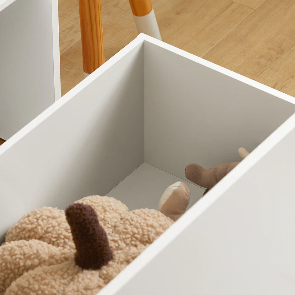 SoBuy KMB83-W Kinderboekenkast met 3 Planken, 2 Open Vakken en 1 Lade op Wielen, Boekenkast voor Kinderen, Boekenplank, Boekenrek, Speelgoedplank - Image 7