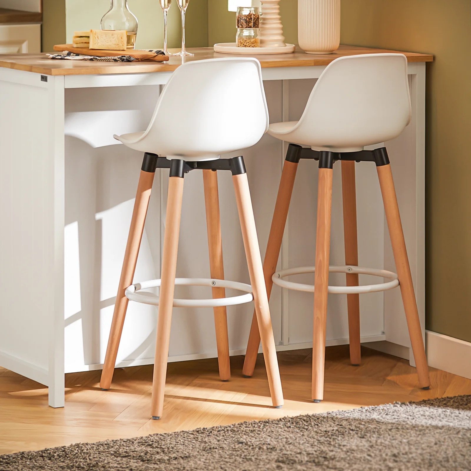 SoBuy KNL05-W Keukeneiland met Wijnrek voor 9 Flessen – Keukenkast & Barmeubel met 2 Lades, 2 Deuren en Rotan Mandjes – 120×56×90 cm - Image 12