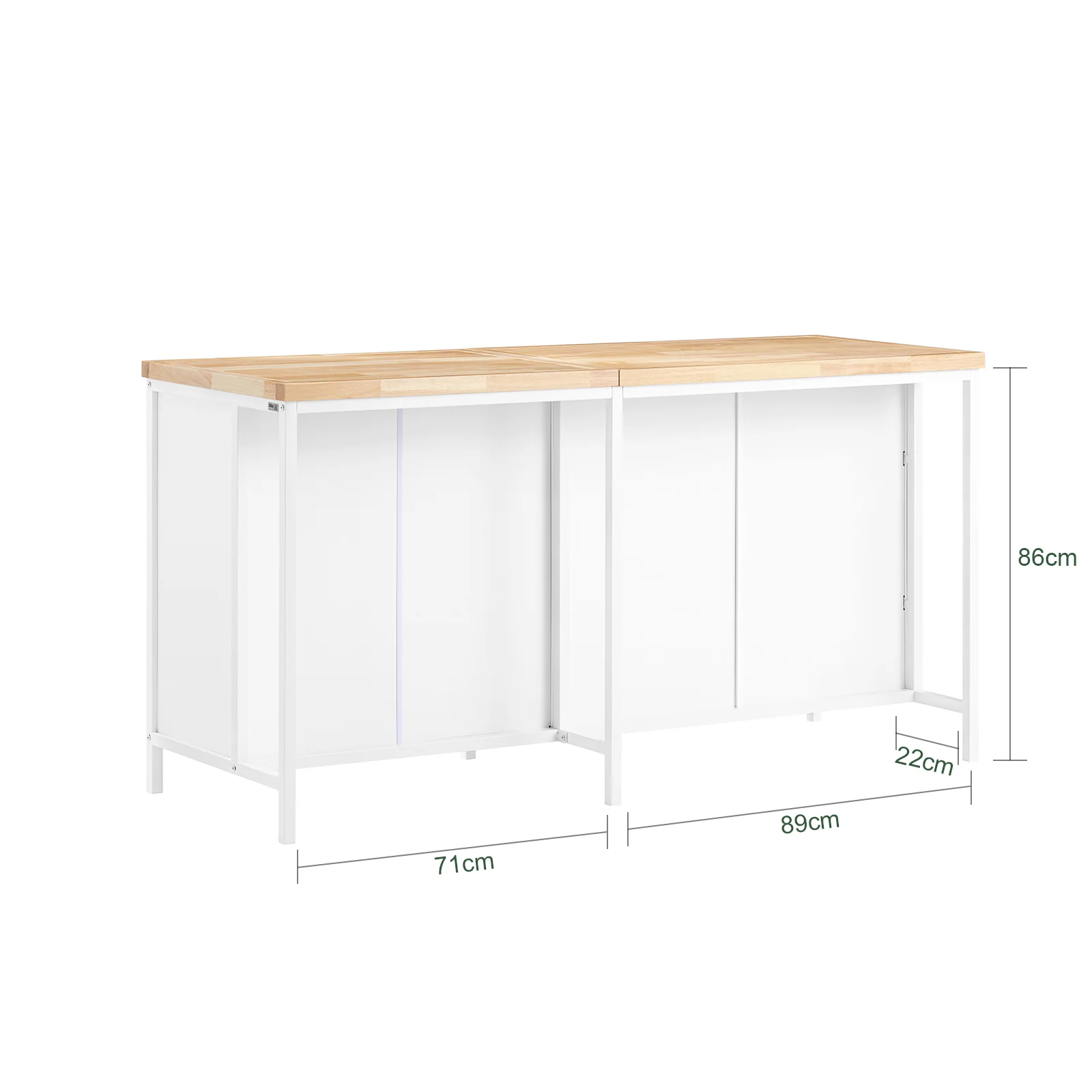 SoBuy KNL09-WN Keukeneiland 3-in-1 – Keukenkast & Bartafel – Buffetkast met 4 Open Vakken en Kast – 170×60×89 cm – Wit/Natuur - Image 5
