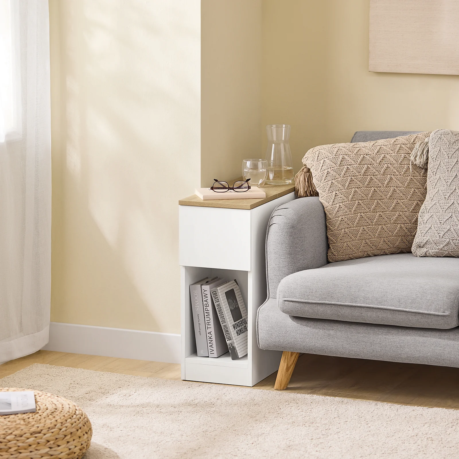 SoBuy FBT162-WN Nachtkastje met 3 vakken voor boxspringbed banktafel bijzettafel smal telefoontafel nachtkastje nachtkastje nachtkastje wit BHT ca. 20x60x65cm - Image 14