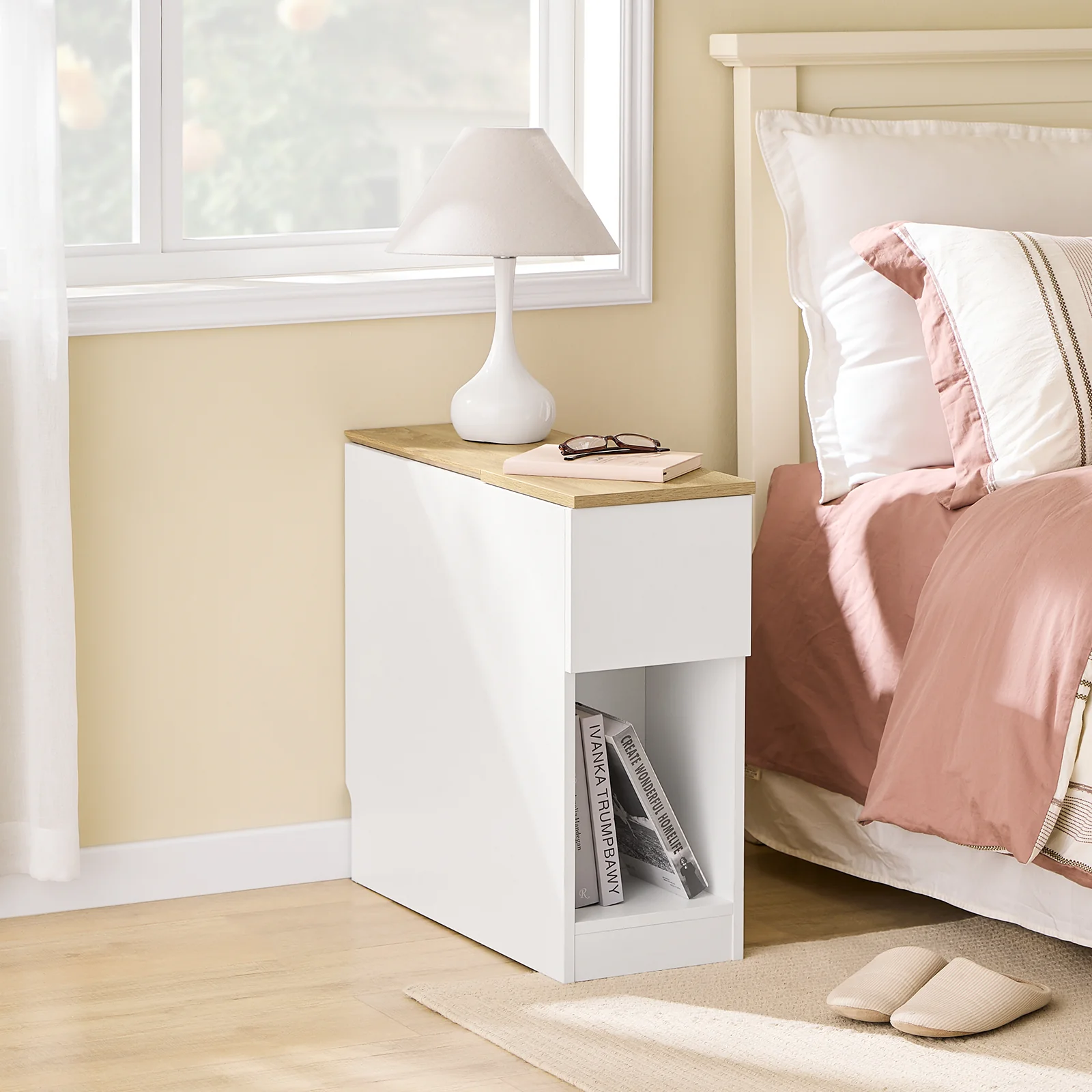 SoBuy FBT162-WN Nachtkastje met 3 vakken voor boxspringbed banktafel bijzettafel smal telefoontafel nachtkastje nachtkastje nachtkastje wit BHT ca. 20x60x65cm - Image 3