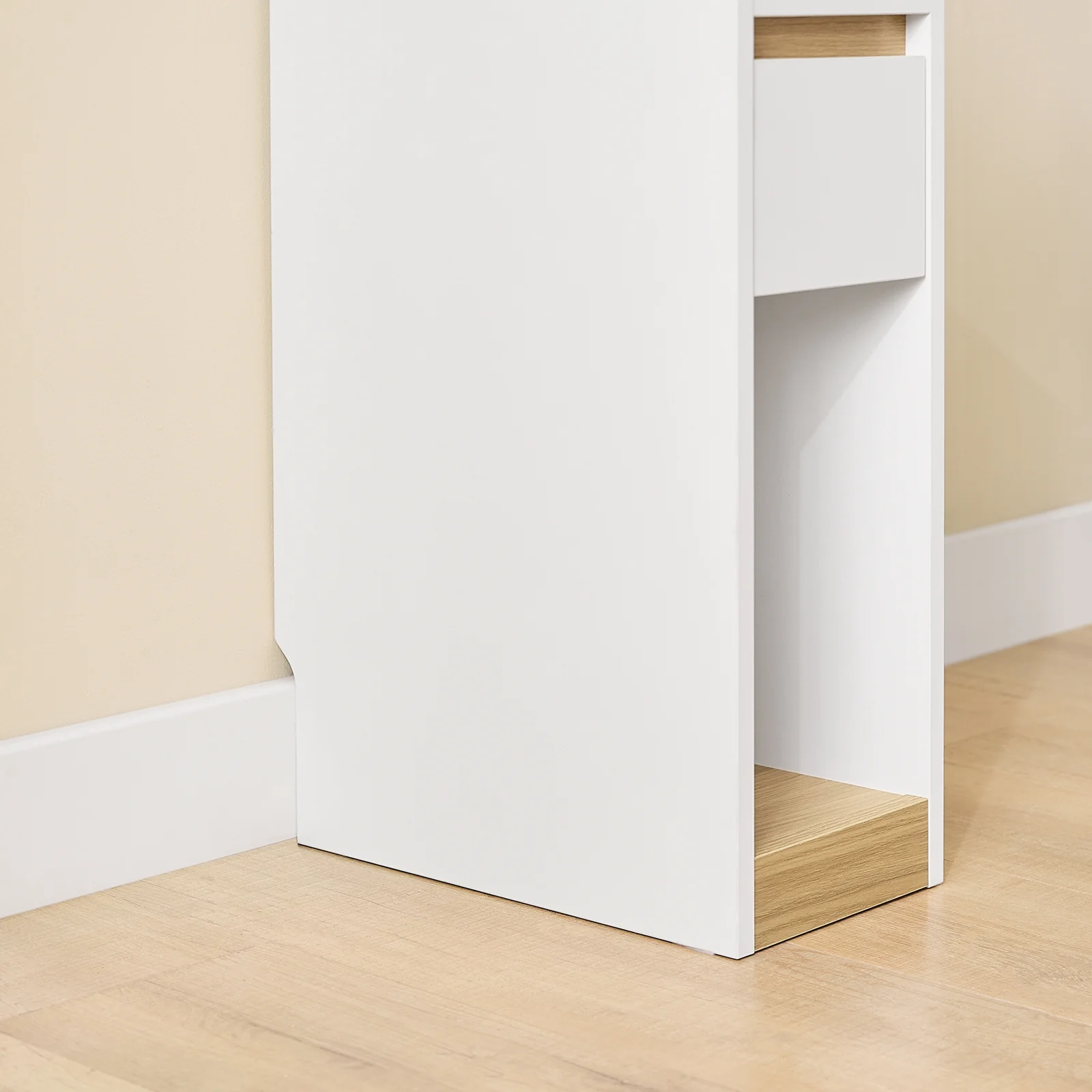 SoBuy FBT163-WN Smal Nachtkastje 20 cm met Lade en Plank – Ruimtebesparend Meubel voor Woonkamer, Wit/Naturel 20 x 35 x 60 cm - Image 13