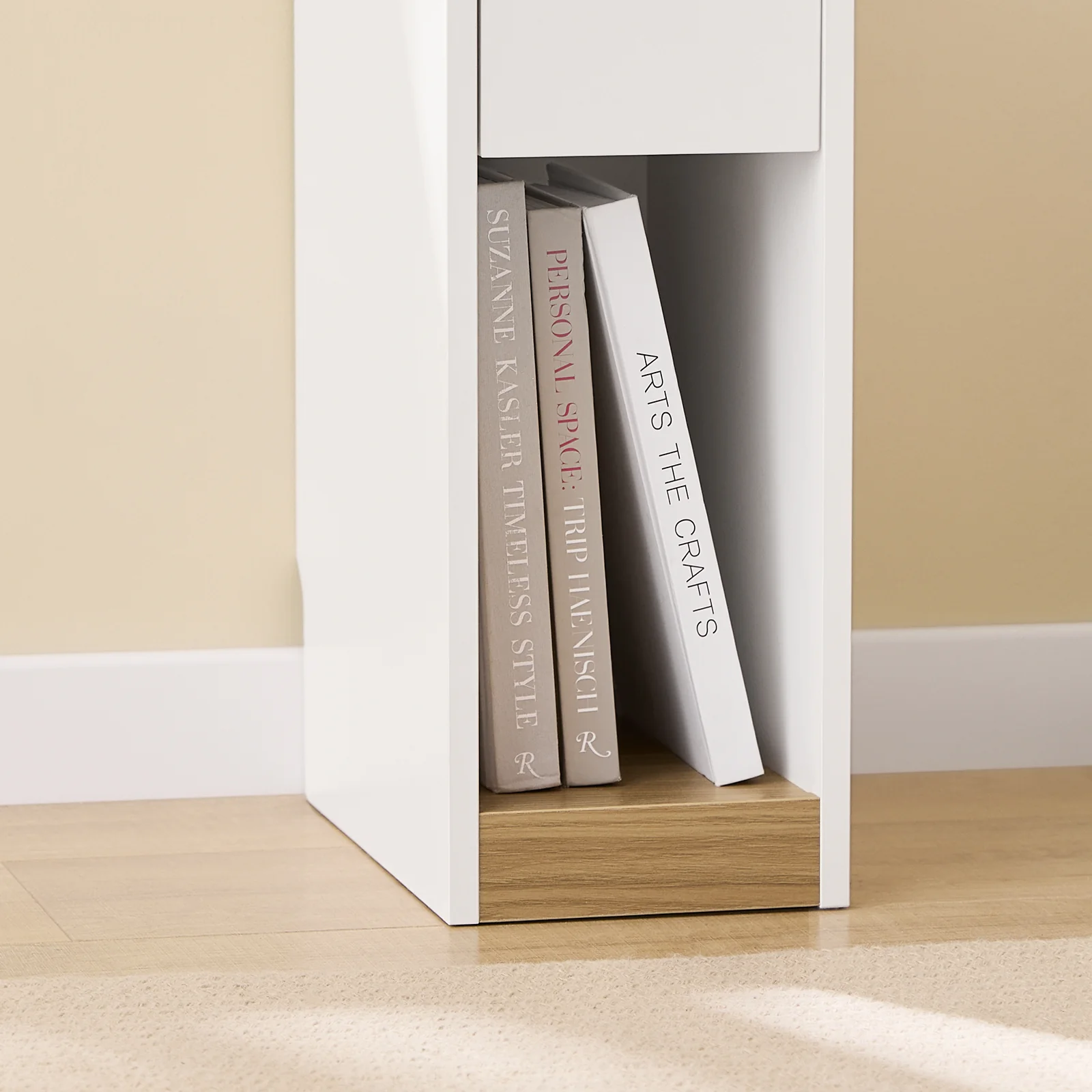 SoBuy FBT163-WN Smal Nachtkastje 20 cm met Lade en Plank – Ruimtebesparend Meubel voor Woonkamer, Wit/Naturel 20 x 35 x 60 cm - Image 6