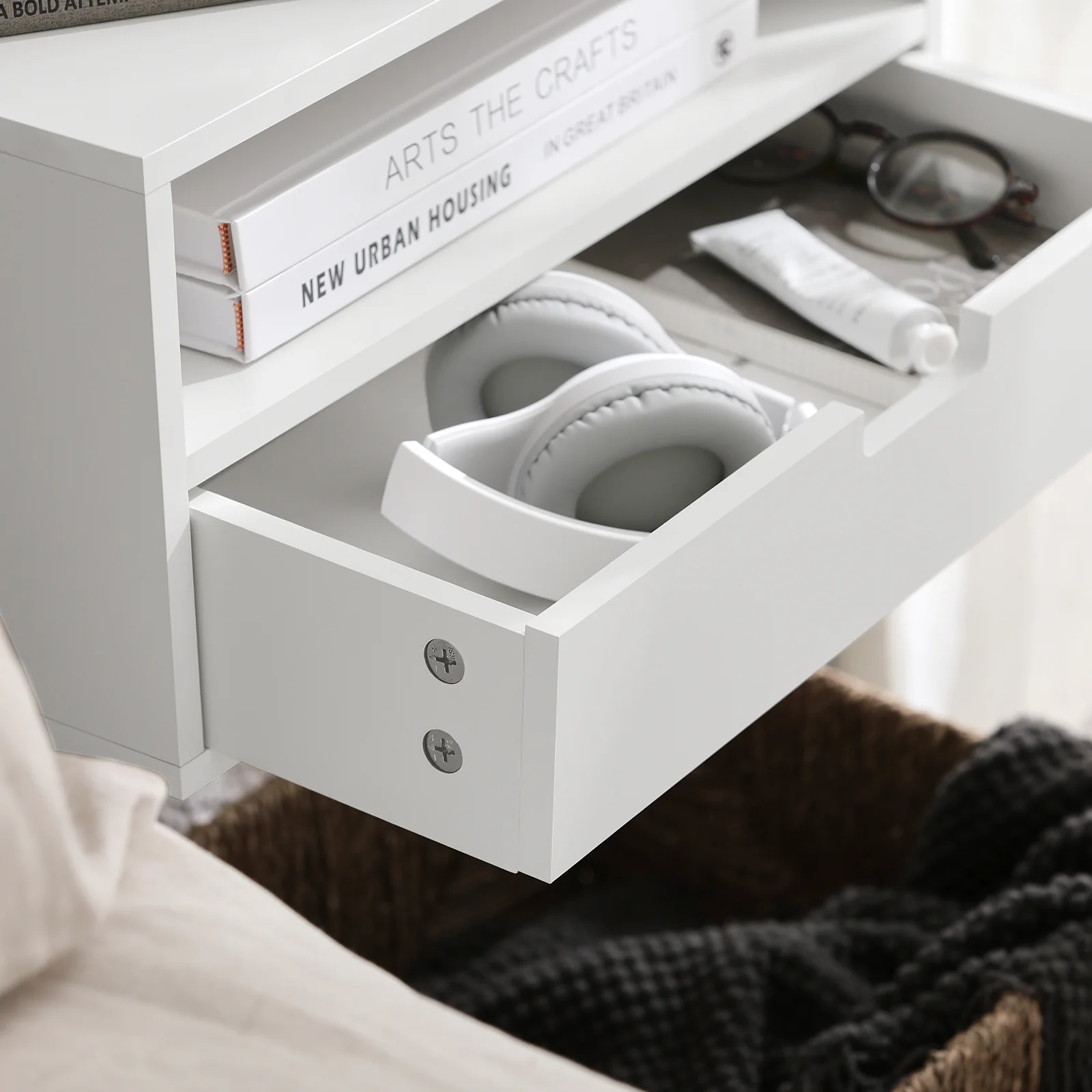SoBuy NKD03-W Zwevend Nachtkastje met Lade, Hangend Nachttafeltje, Bijzettafel Zwevend, Wandplank, Wandkast voor Slaapkamer - Image 7