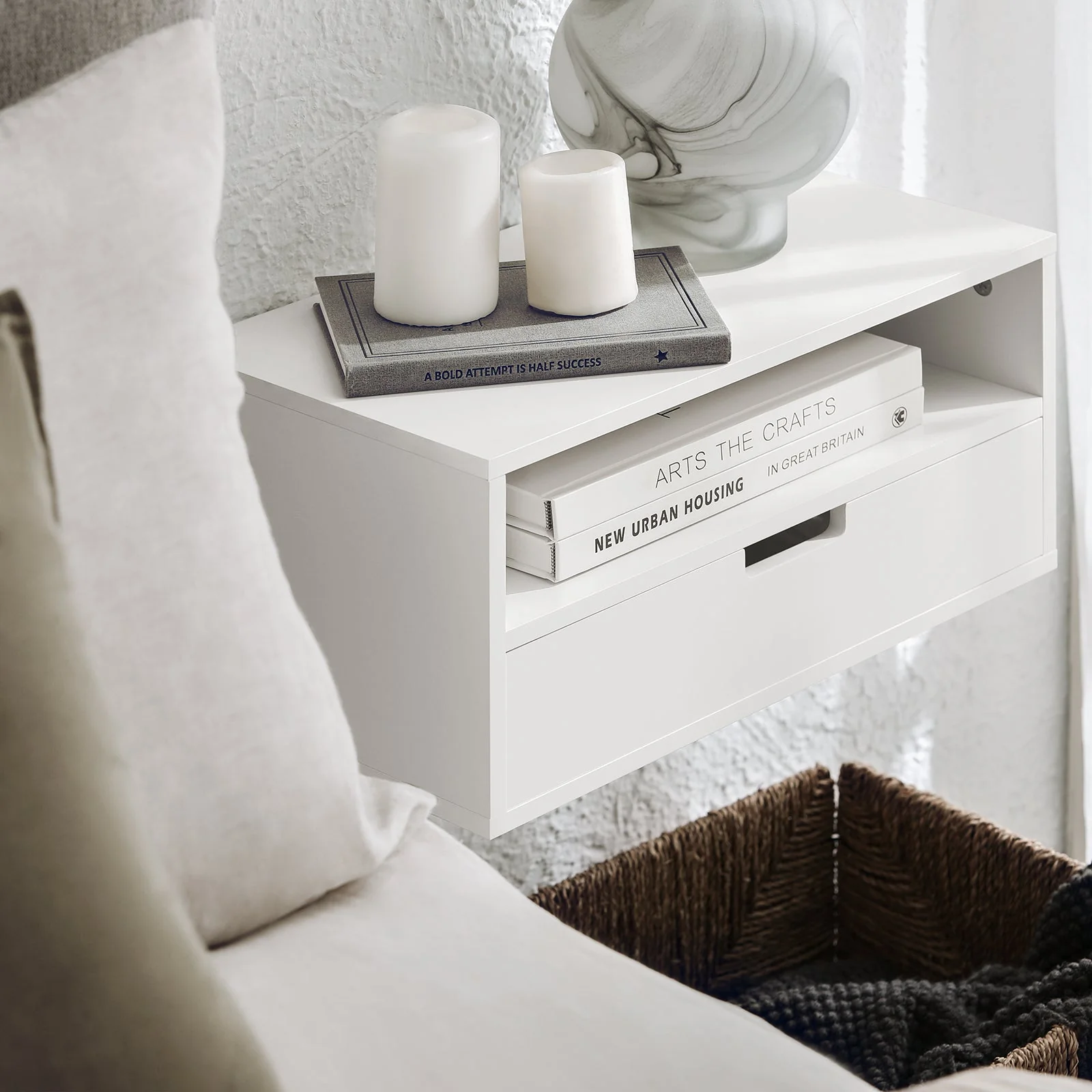 SoBuy NKD03-Wx2 Pak van 2 NKD03-W Zwevend Nachtkastje met Lade, Hangend Nachttafeltje, Bijzettafel Zwevend, Wandplank, Wandkast voor Slaapkamer - Image 5