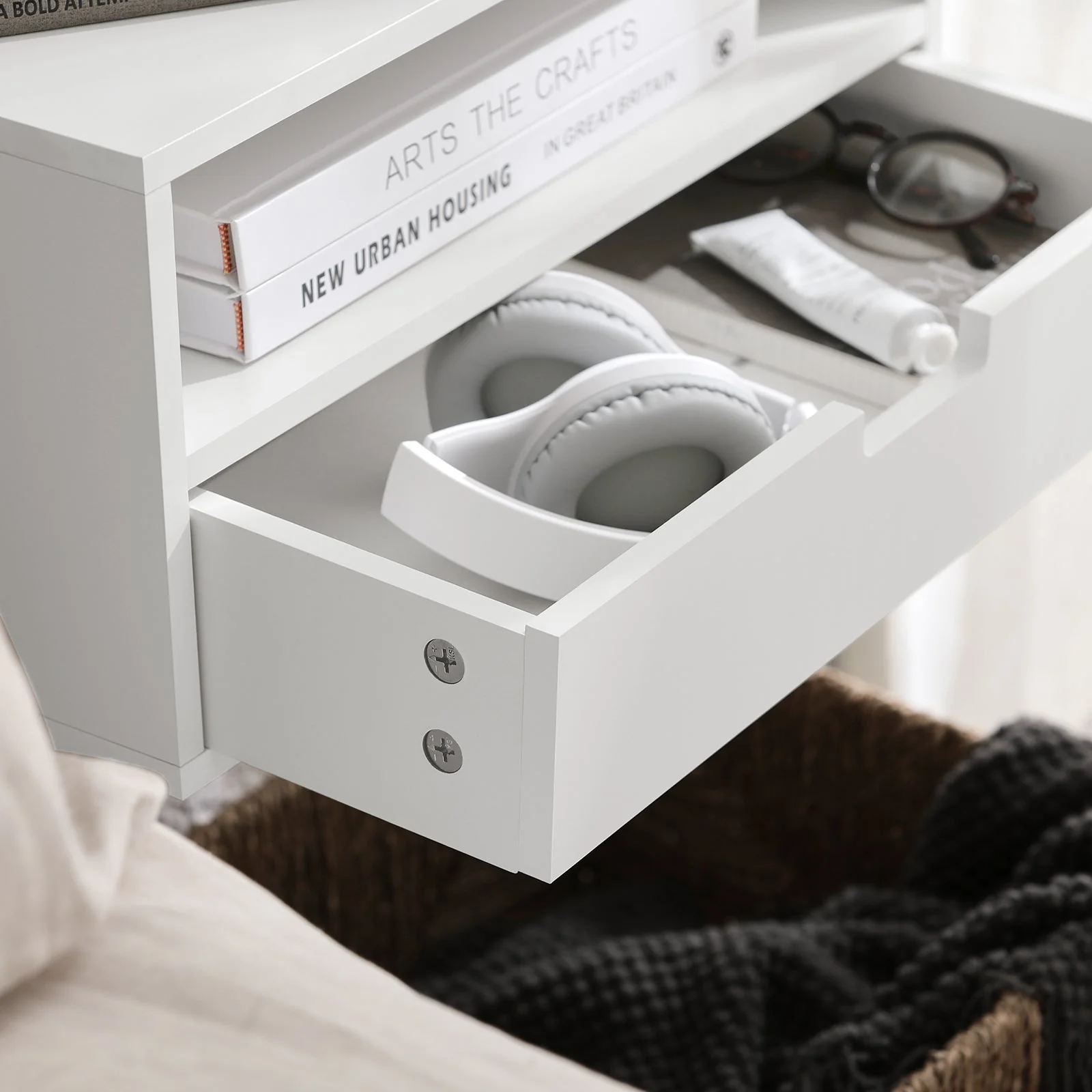 SoBuy NKD03-Wx2 Pak van 2 NKD03-W Zwevend Nachtkastje met Lade, Hangend Nachttafeltje, Bijzettafel Zwevend, Wandplank, Wandkast voor Slaapkamer - Image 7