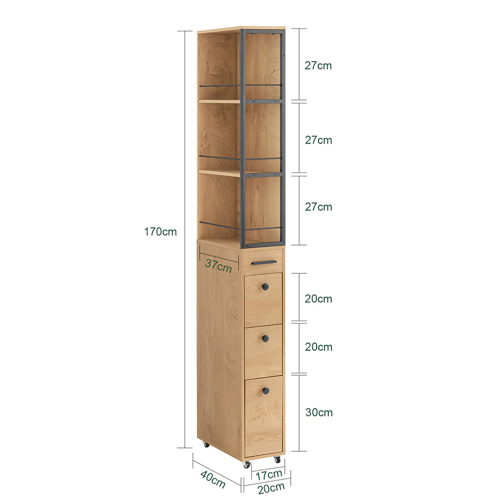 Pre-order SoBuy NSR13-N Mobiele Opslagwagen voor Kleine Ruimtes – Multifunctionele Keuken- en Badkamerwagen met Wielen (20x40x170 cm) - Image 5