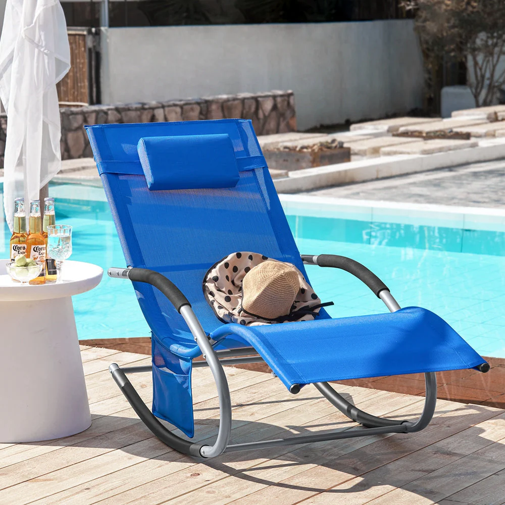 SoBuy OGS28-KB | Ligstoel | Tuinstoel | Swingstoel | Schommelstoel | Ergonomische | met Verstelbare Hoofdsteun en Zijzak | Koningsblauw - Image 4