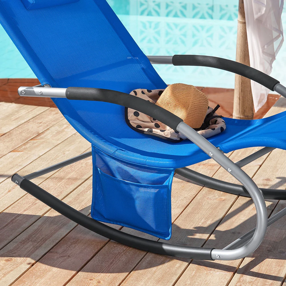 SoBuy OGS28-KB | Ligstoel | Tuinstoel | Swingstoel | Schommelstoel | Ergonomische | met Verstelbare Hoofdsteun en Zijzak | Koningsblauw - Image 7
